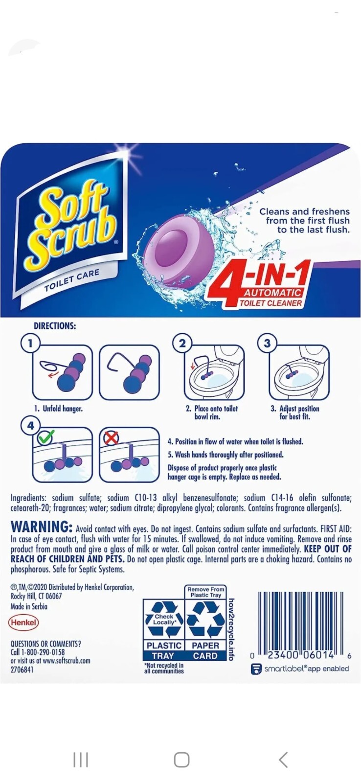 1 Case of 6 count ea. soft scrub toilet cleaner 4 in 1,for toilet bowl cleaning 