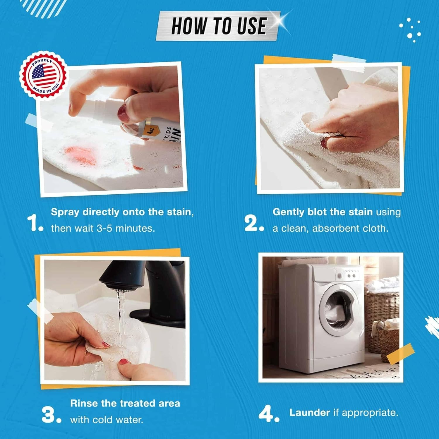 Messy Kids Stain Remover Spray Laundry Spot Cleaner, Natural Stain Treater Spray