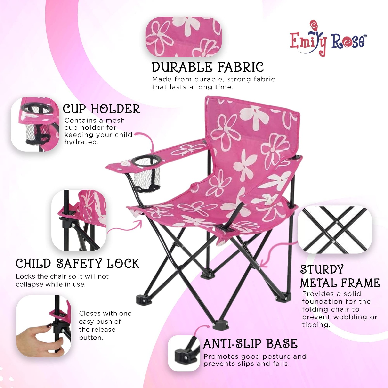 Kids Toddler Folding Outdoor Lawn Beach Camping Camp Chair with Child Safety Loc