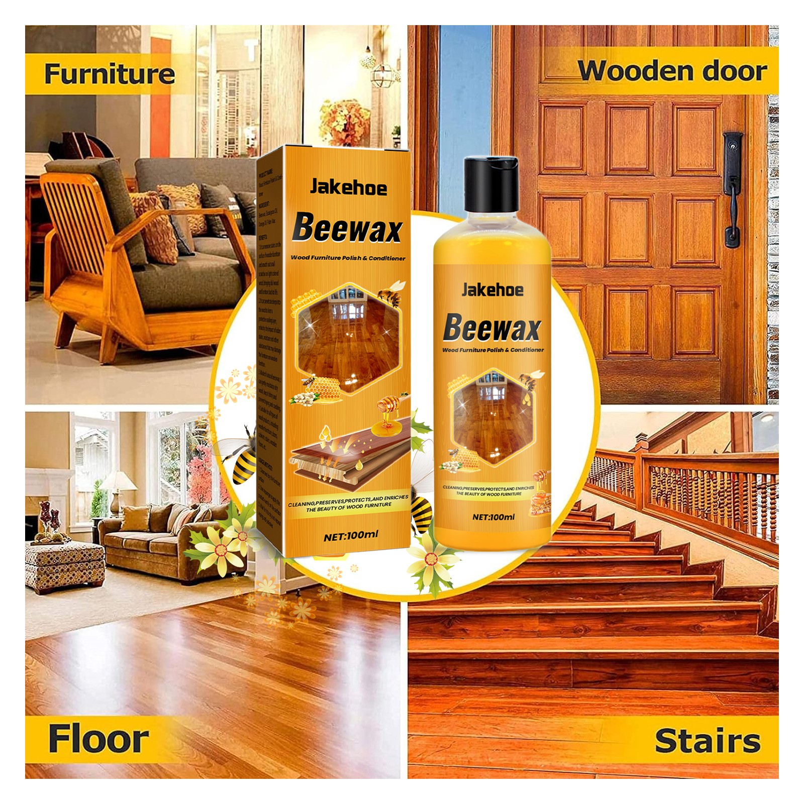 Wood Floor Cleaner & Polish for Home – Dust, Stain Removal, Shine & Protection