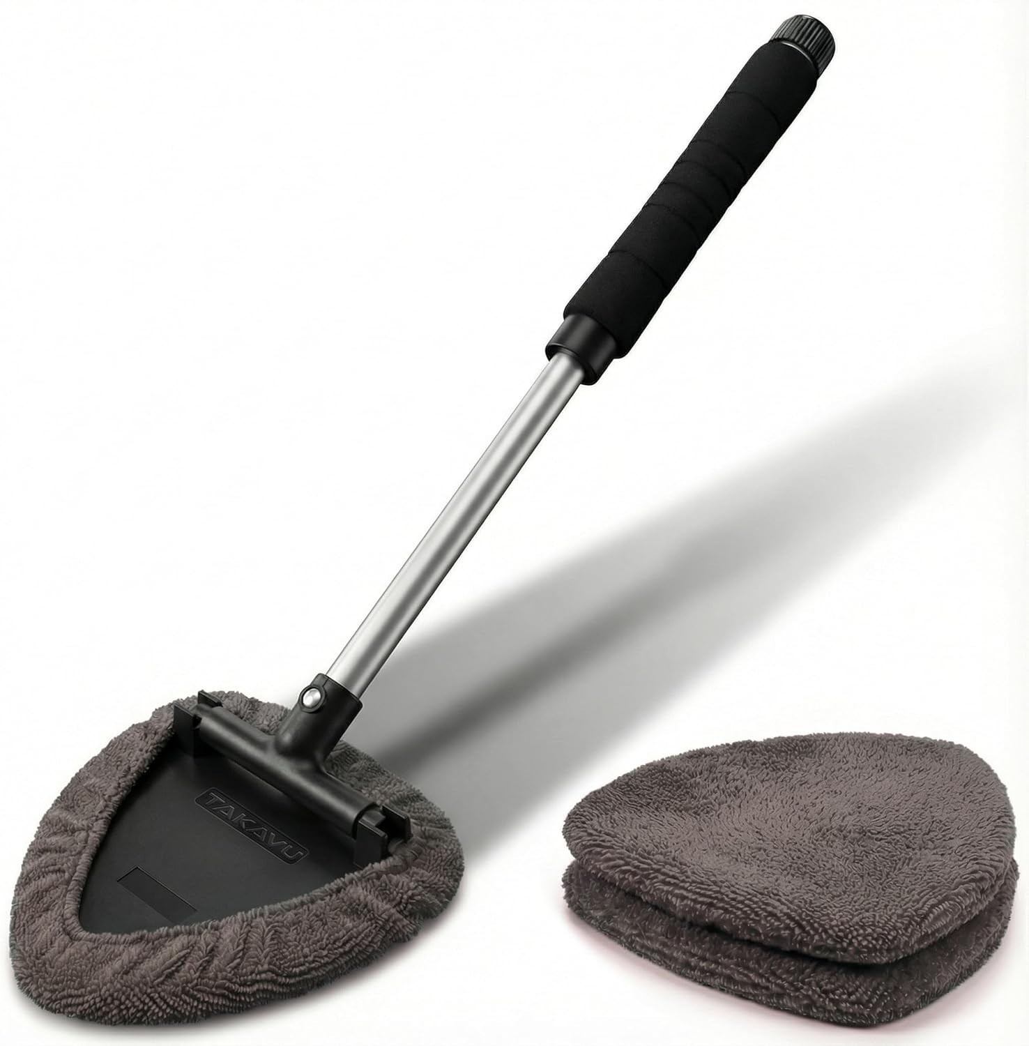 Extendable Car Window Cleaner with Adjustable Head & 3 Microfiber Bonnets – Grey