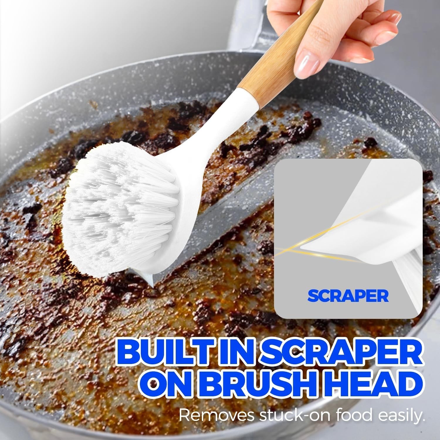 3 Pack Dish Brush Set with Bamboo Handle, Kitchen Brushes for Cleaning Pot, Sink