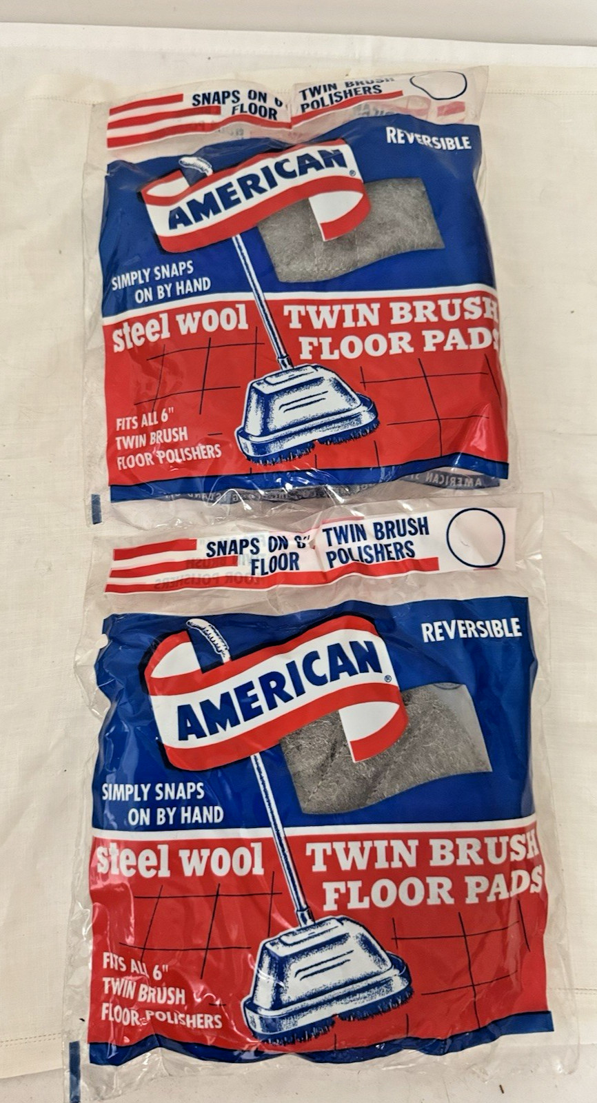 2 American Steel Wool Twin Brush Floor Pads Reversible For 6″ Floor Polisher