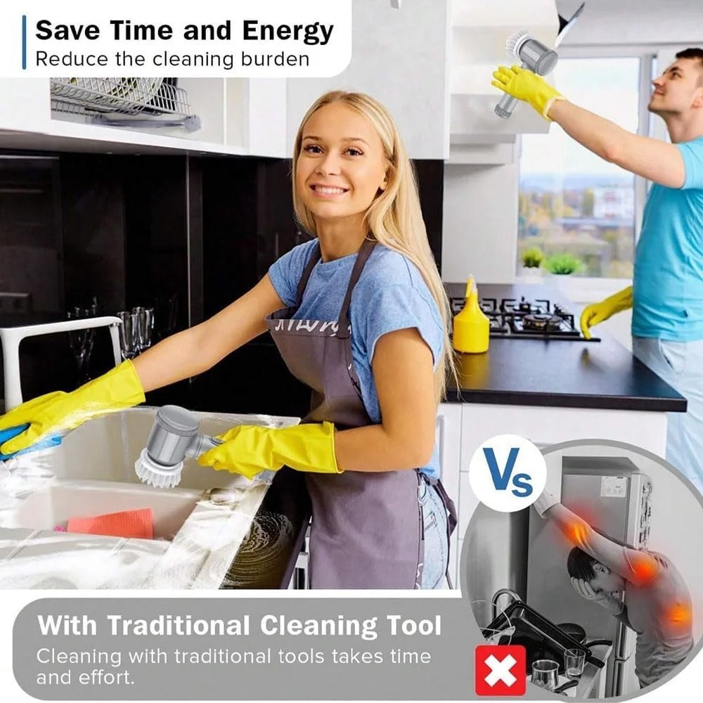 Electric Spin Scrubber Cordless Cleaning Brush with 6 Brush Heads Rechargeable