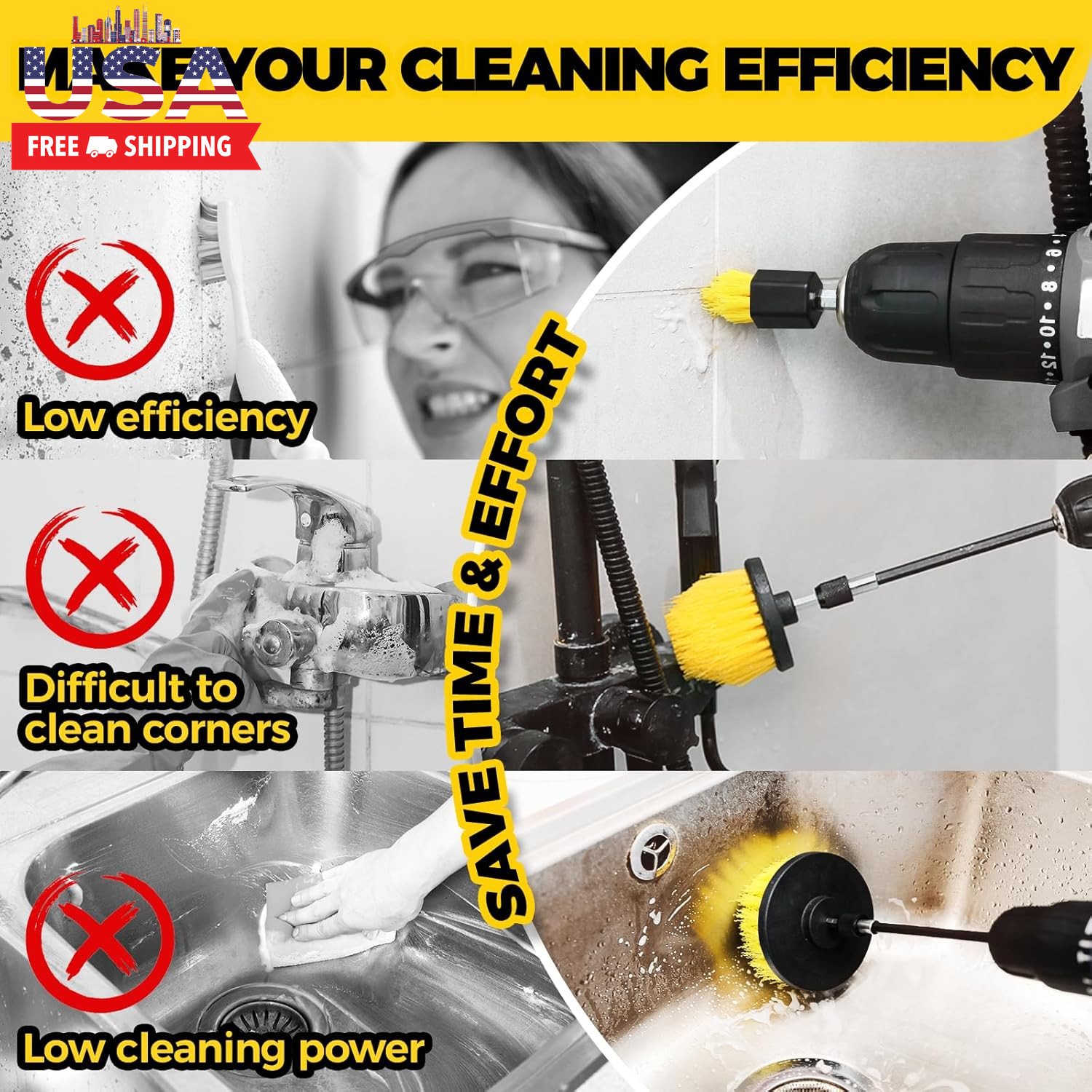 8 Piece Drill Brush Attachments Set, Power Scrubber with Extend Long Attachment，