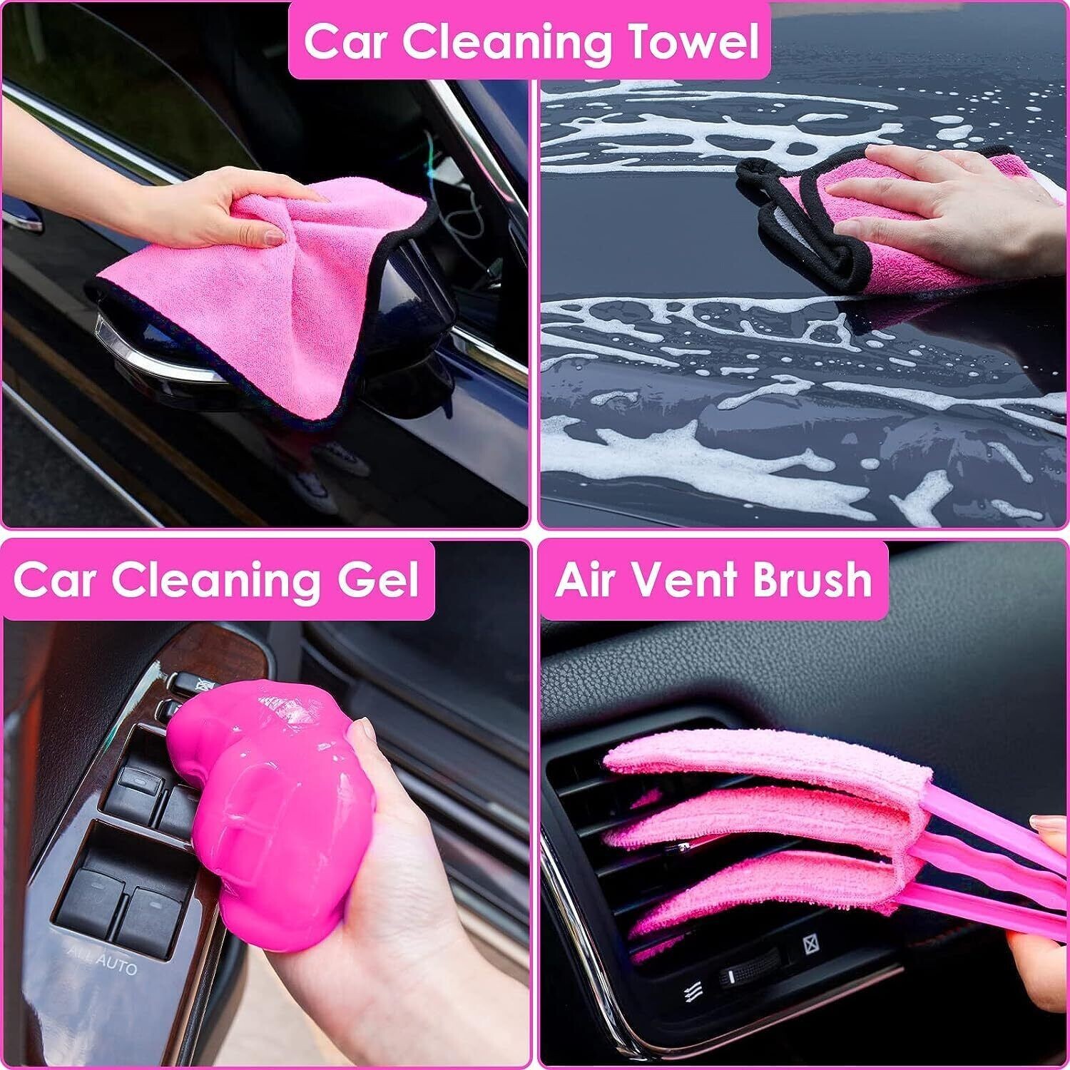 CALBEAU Car Wash Brush Mop 43″ Long Handle 14PCS Detailing Brush Duster Set-Wind