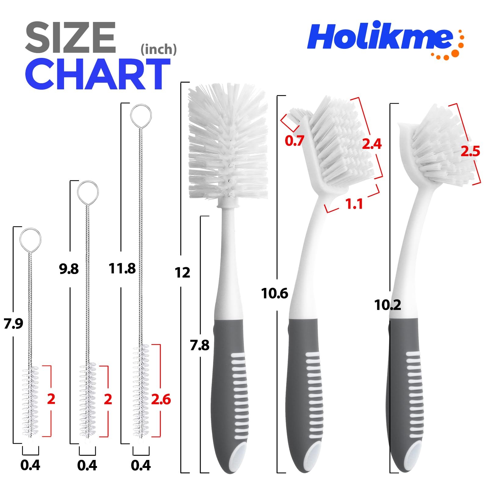 6 Pack Dish Brush Set with Bottle Brush, Dish Scrub Brush, Pan Brush and 3 St…