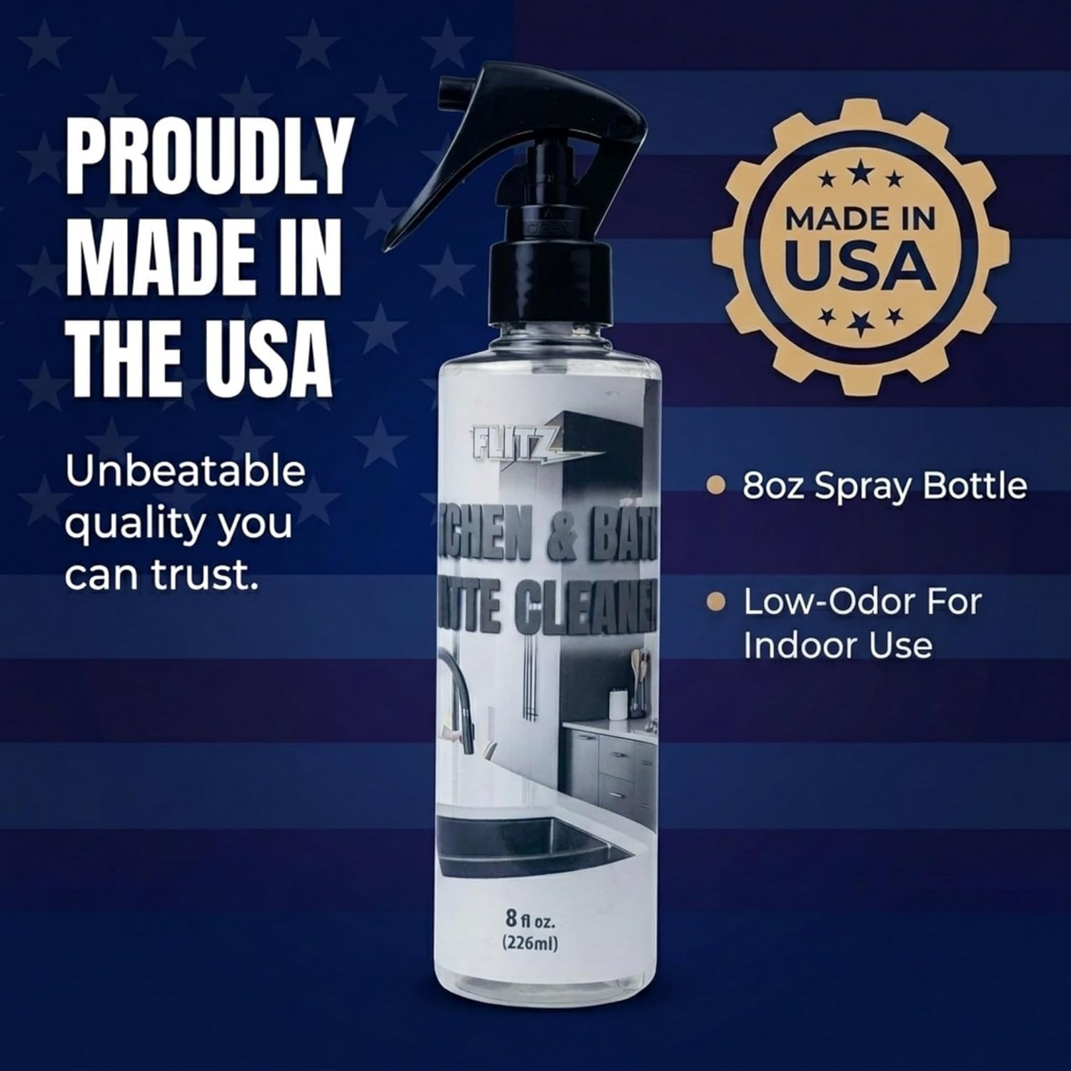 FLITZ Kitchen & Bath Matte Cleaner – 8oz /236ml USA-Made Water-Based Cleaning