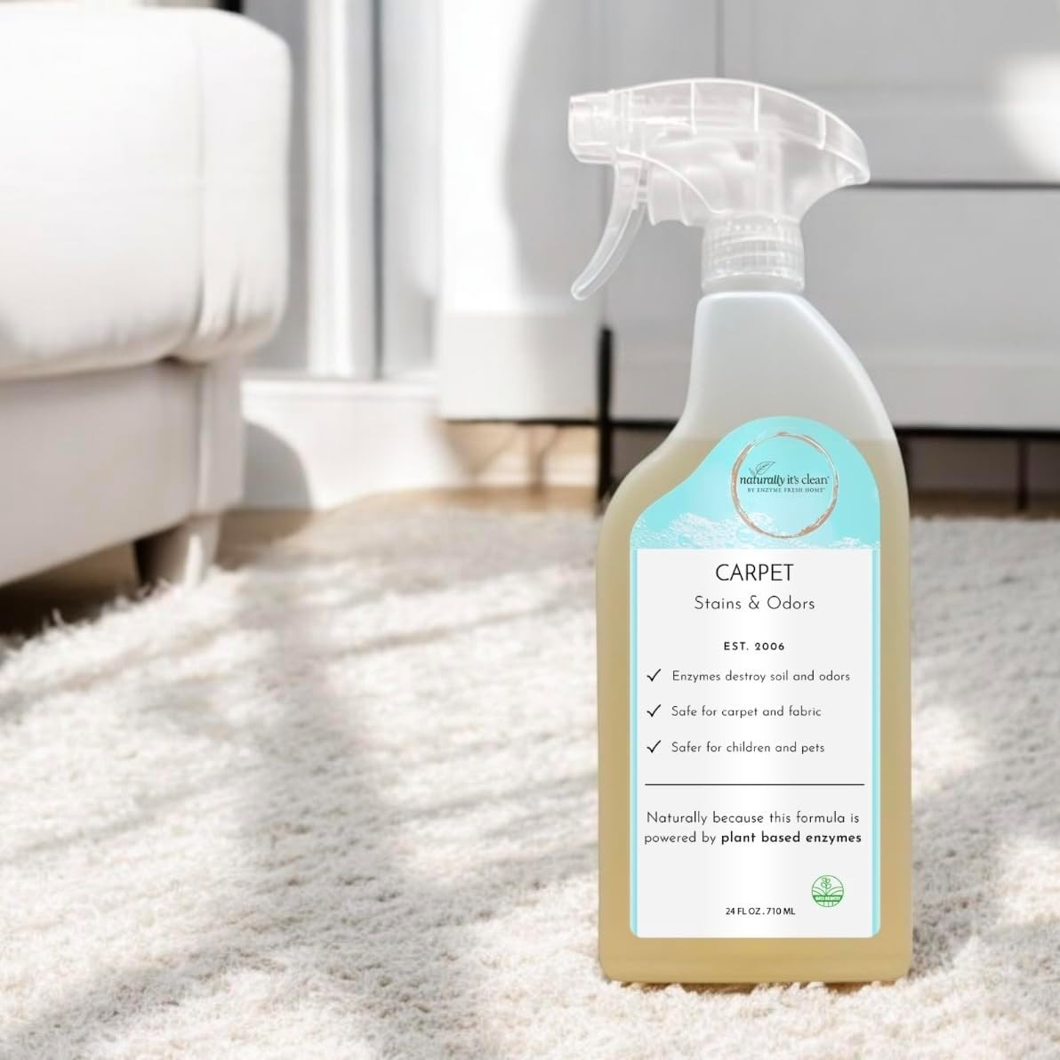 Carpet Stains & Odors Cleaner; Plant Based Enzyme Safely Cleans Pet/Food Stains,
