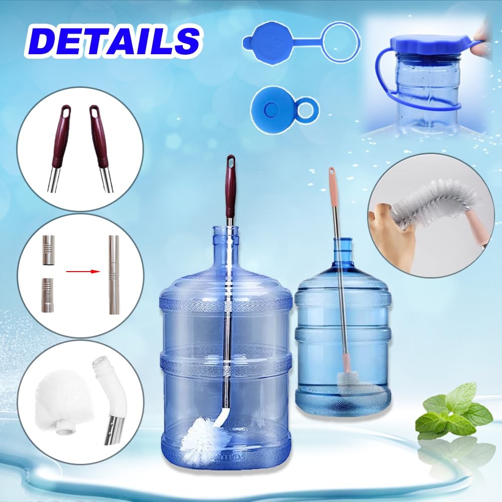 Bottle Brush, 3 Pack Long Handled Bucket Brushes with 2 Water Jug Caps, Stiff Ny