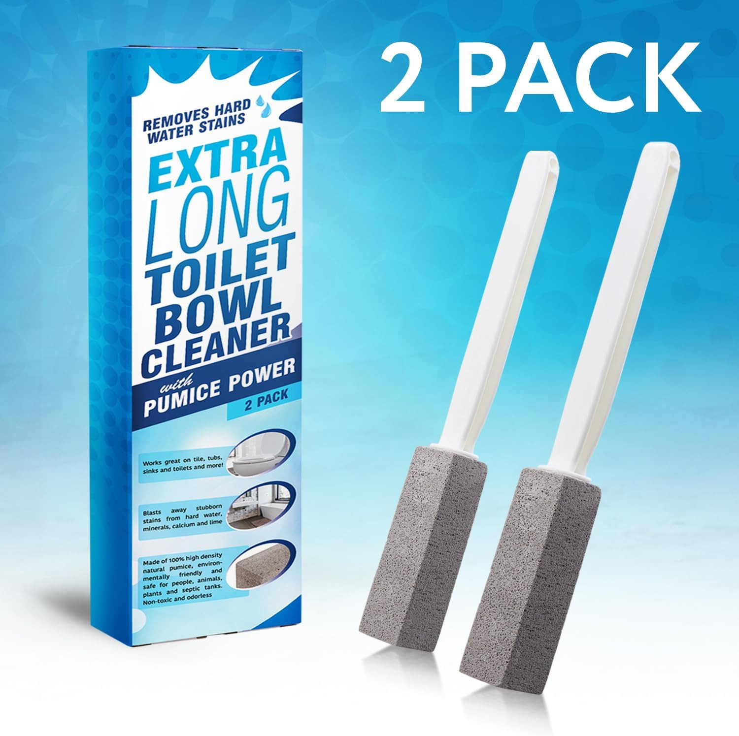 Pumice Stone Toilet Cleaner with Handle – 2 Count, White Hard Water Stain Rem…