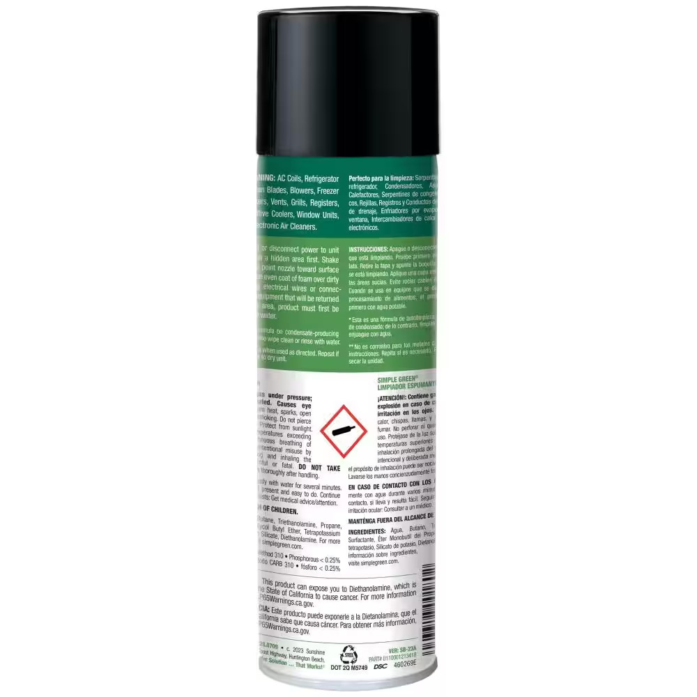 20 Oz. Foaming Coil Cleaner Aerosol HVAC AC Evaporator Condenser Cleaner Spray