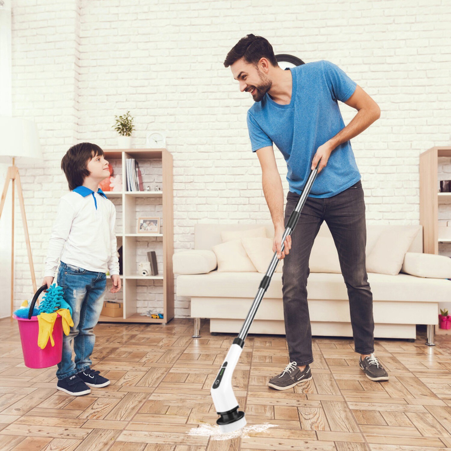 Electric Spin Scrubber Rechargeable Cordless Scrubber w/ 8 Head Car Cleaning Mop
