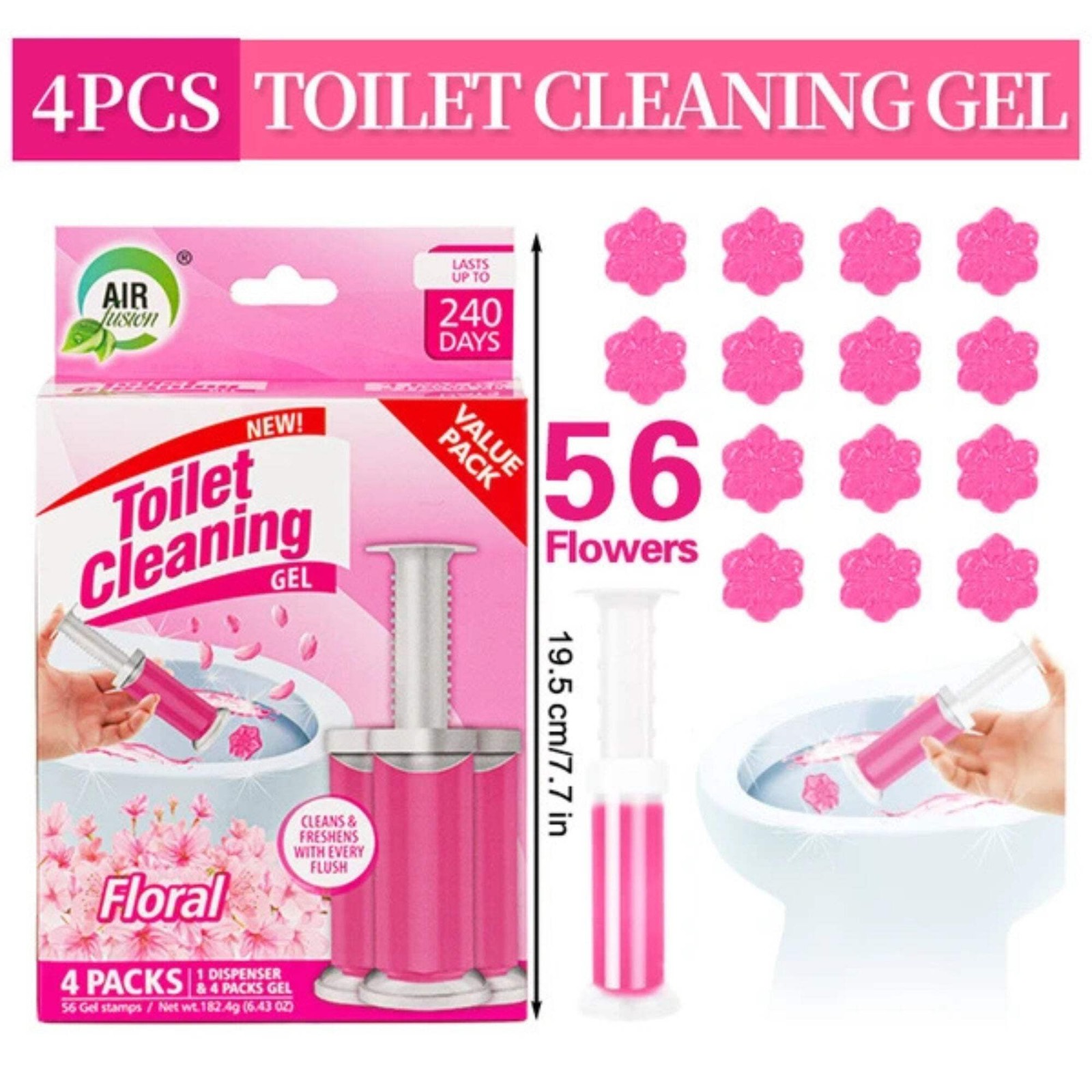 Air Fusion Floral Scent Toilet Cleaning Gel 56 Stamps 6.43oz 4 Pack