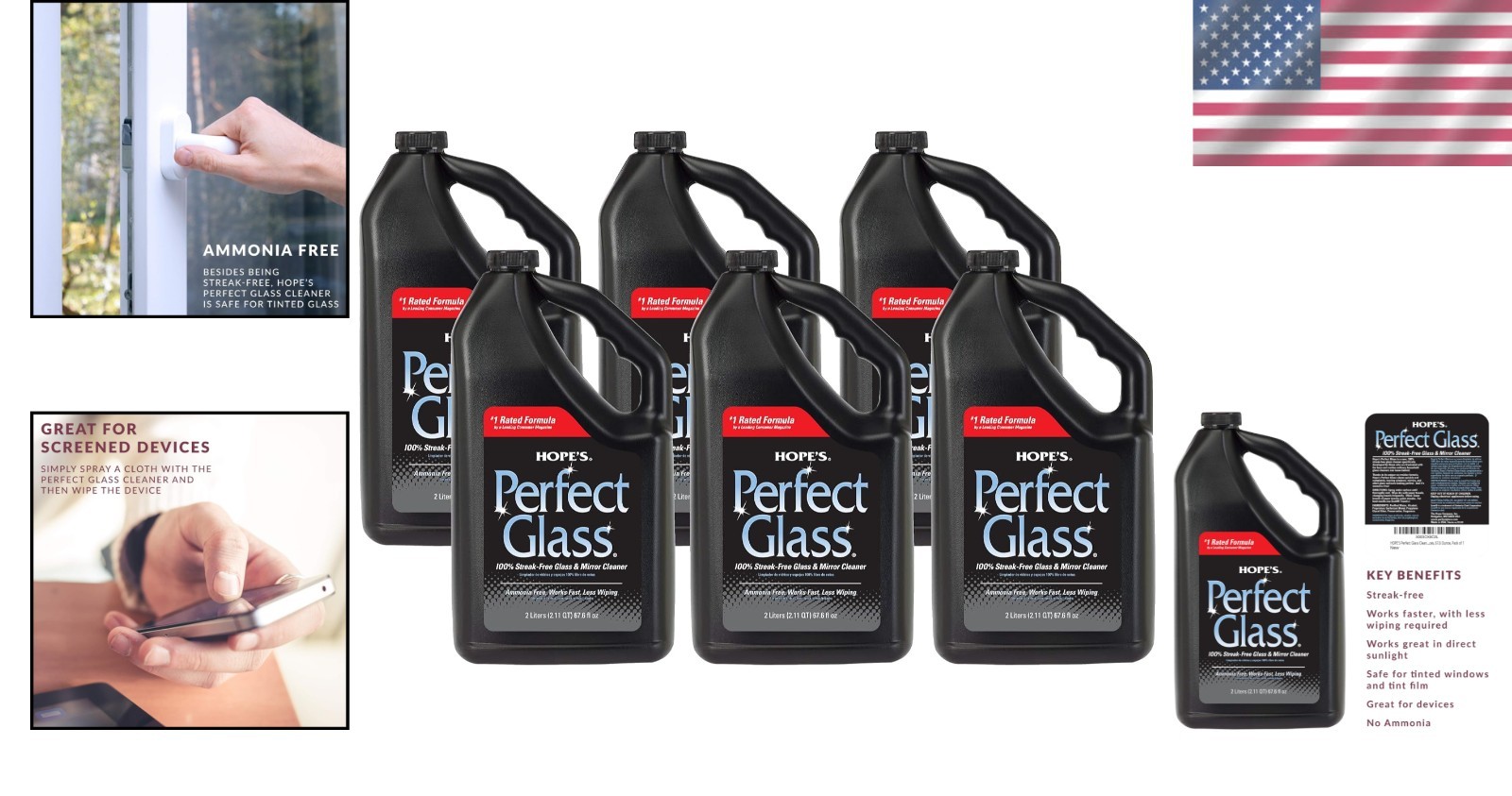 Professional Streak-Free Glass Cleaner Spray, 6-Pack, 67.6oz