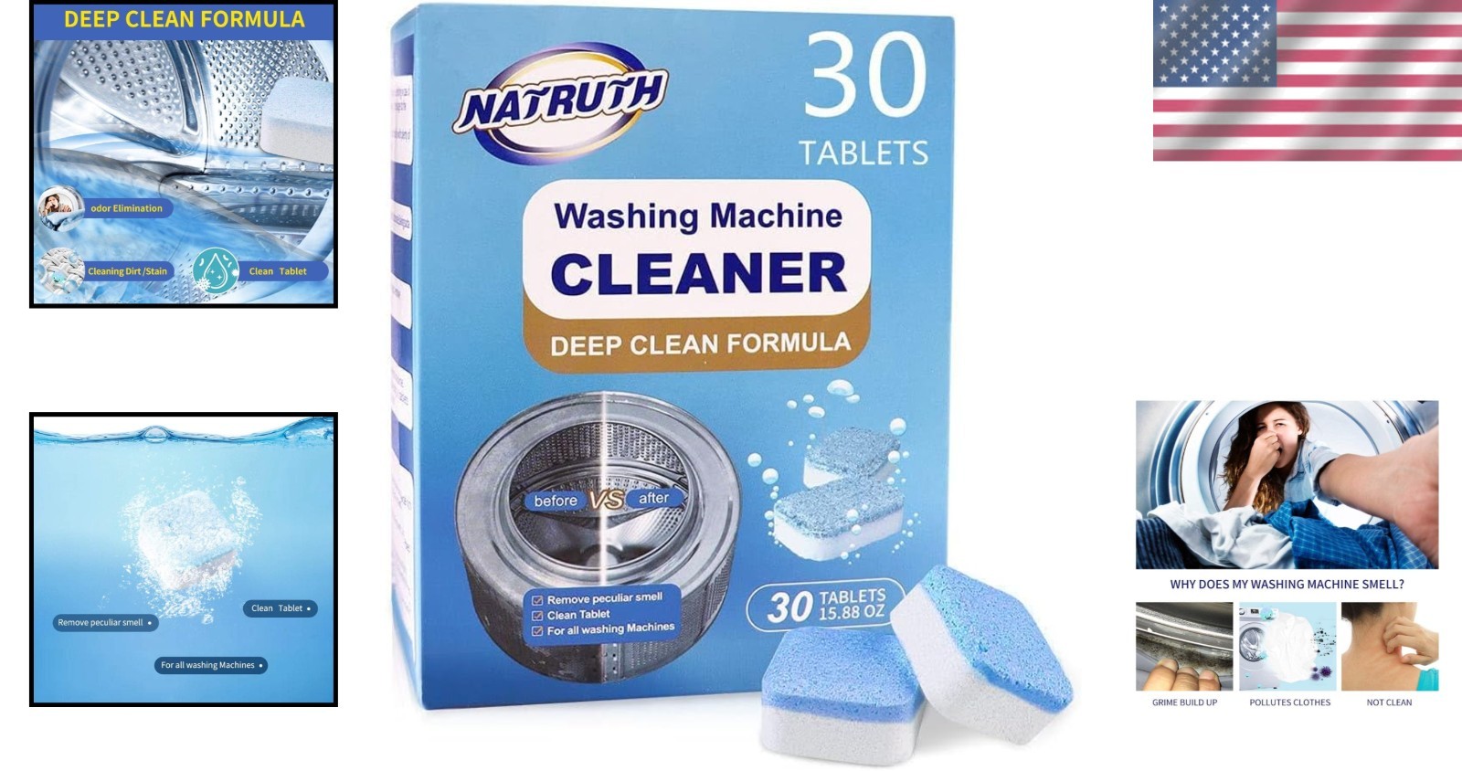 Thorough Washing Machine Cleaner Tablets – 30 Count for Fresh, Clean Drums