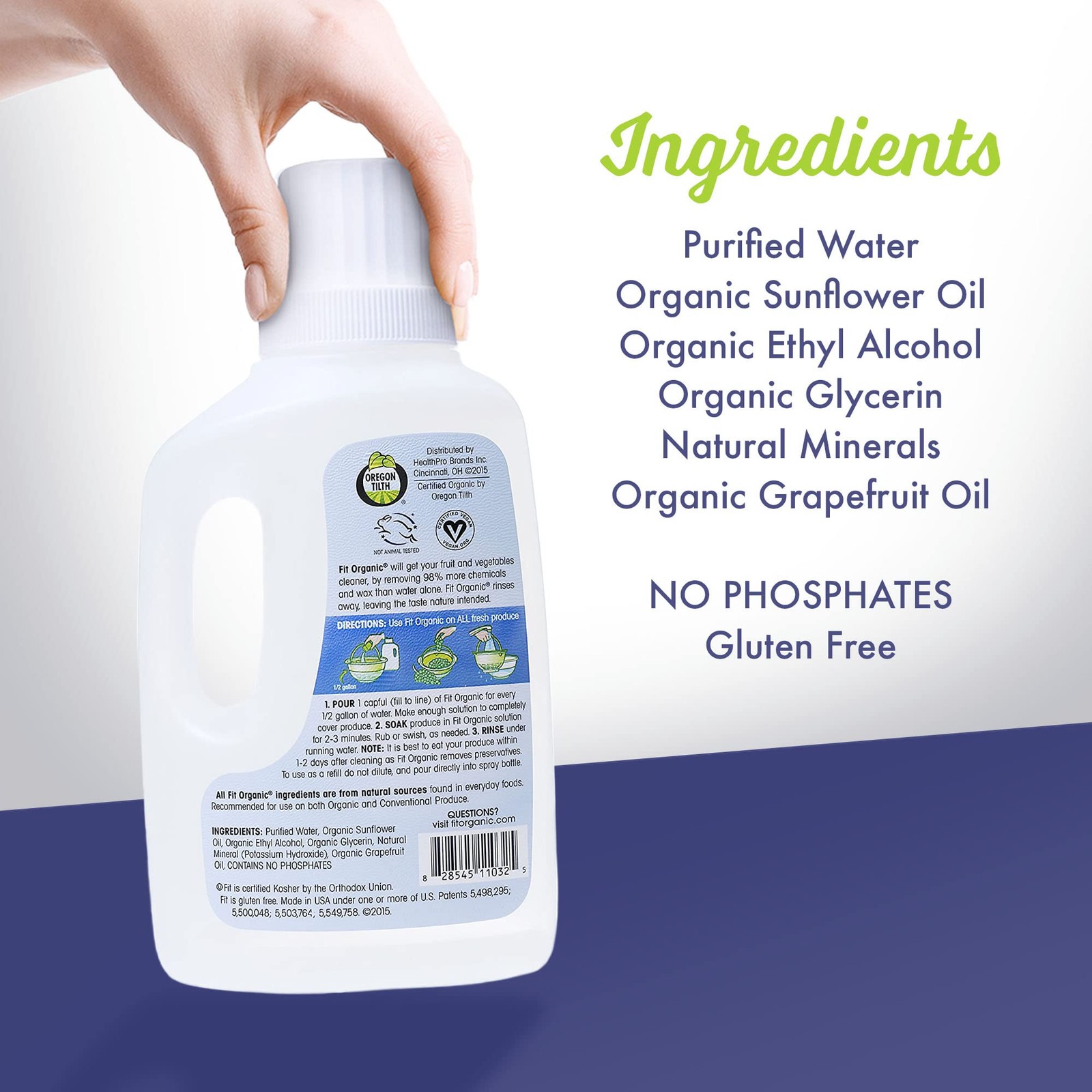 Produce Wash Soaker USDA Certified Organic Kosher Safe for Family 32 FL Oz