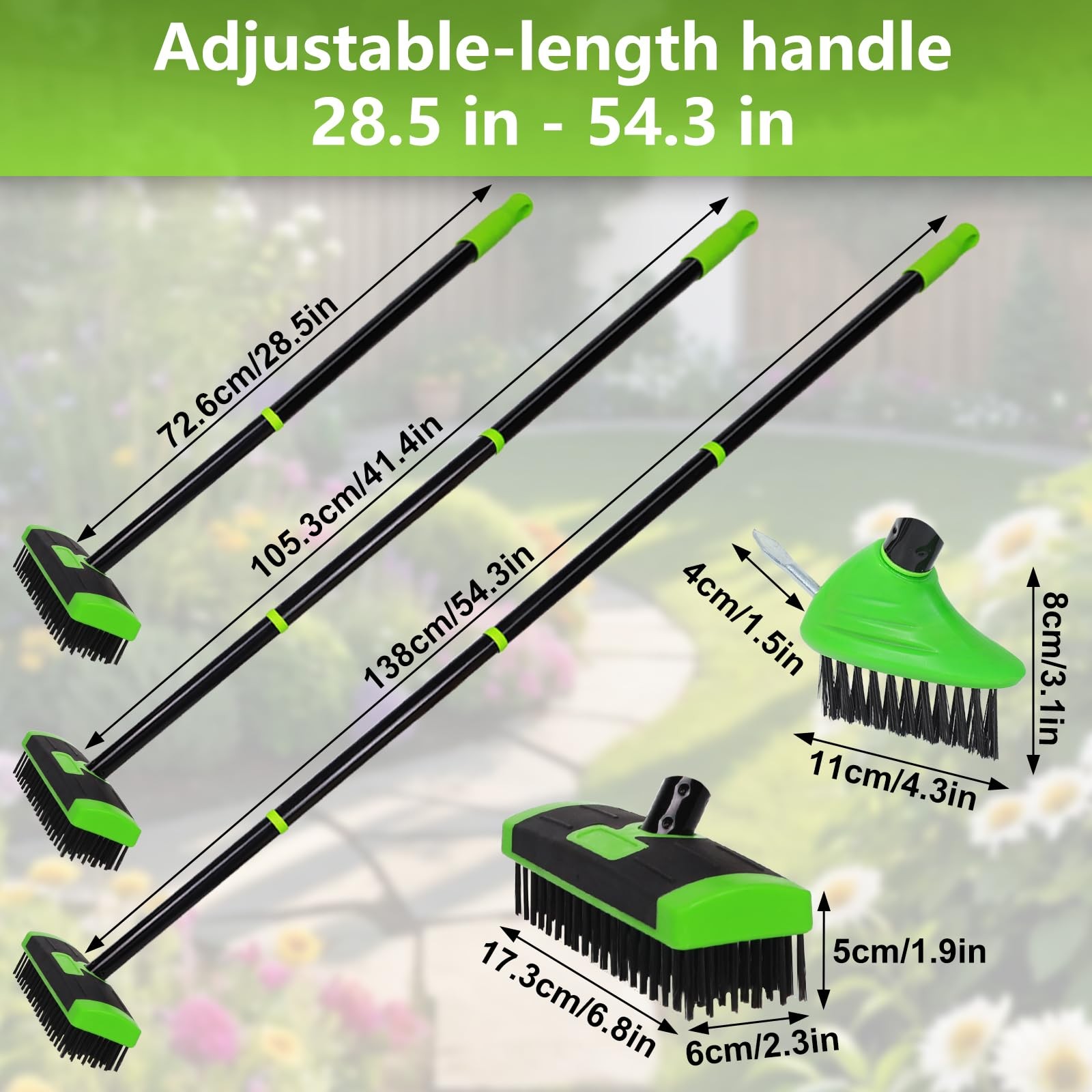 3in1 Crack Weeder Tool & Floor Scrubber Brush for Driveway, Patio, and Deck