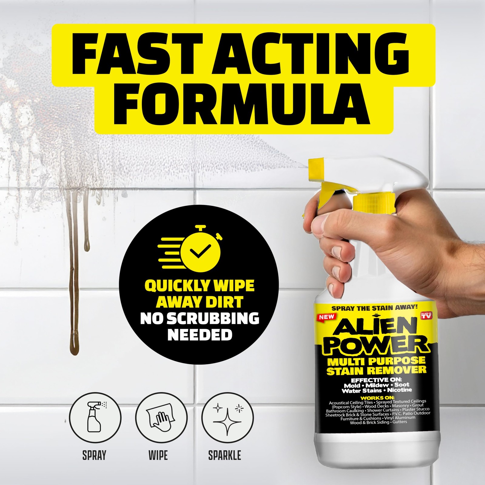 Alien Power Instant Stain Remover Spray for Mold and Mildew and Grout, All Pu…
