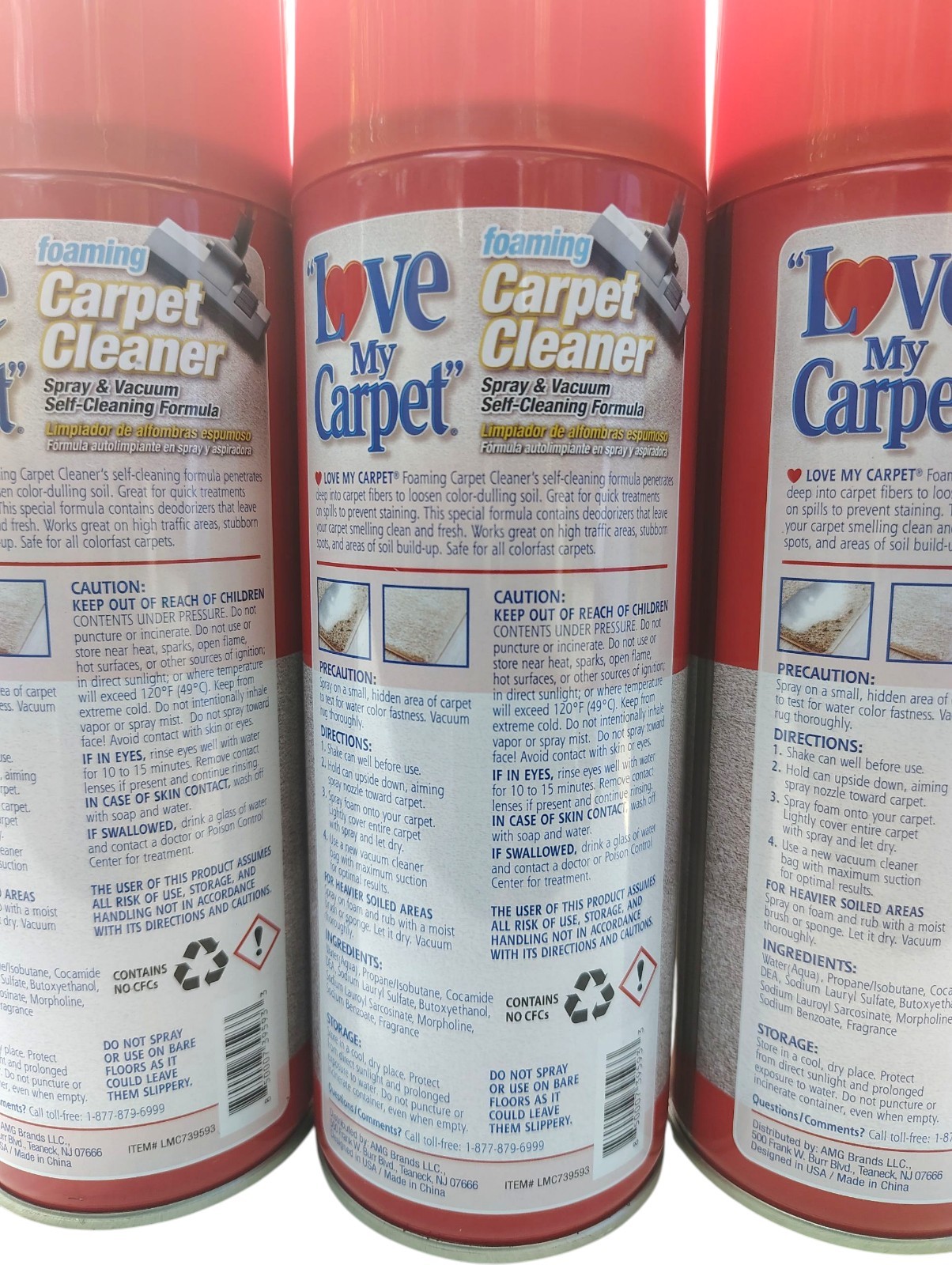 Love My Carpet Cleaner Foam Spray Vacuum Self Cleaning 3 Pack 12oz each