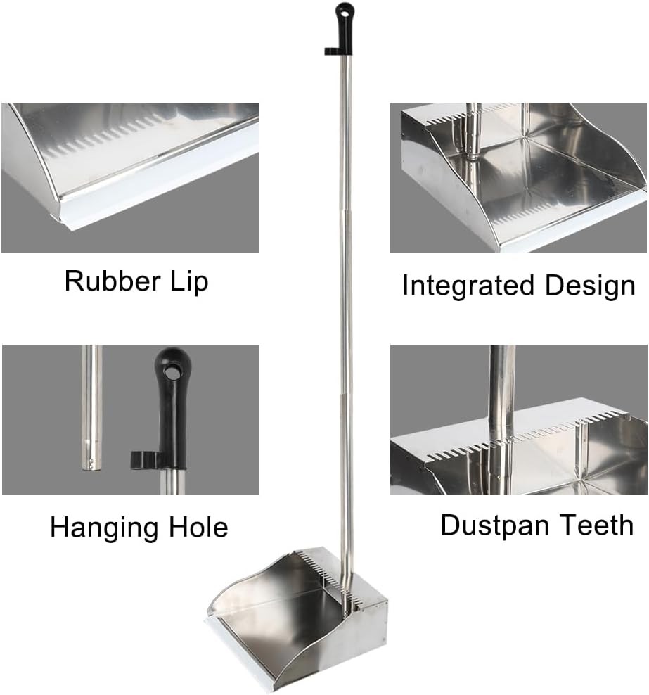 Stainl Steel Dustpan with Outdoor Stiff Bristles Broom, Long Handle