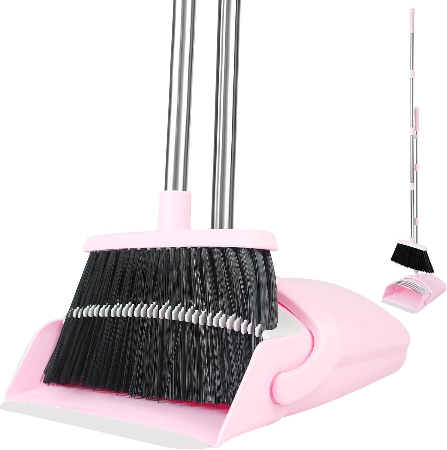 Broom and Dustpan Set for Home, 52-in Long Adjustable Handle Angle