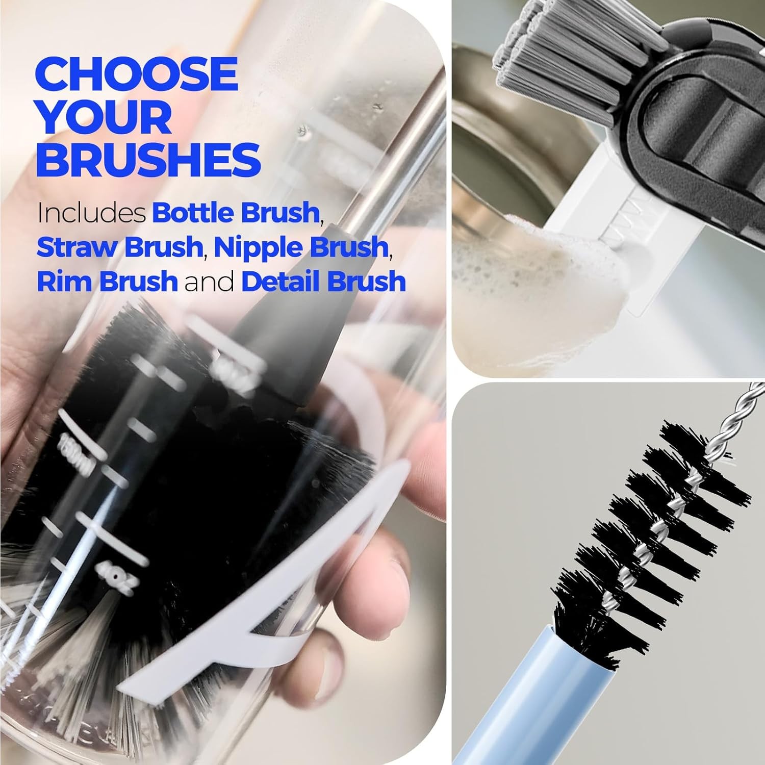 6 Pack Stainless Steel Long Handle Bottle Cleaning Brush Set 14 Inch Cleaner