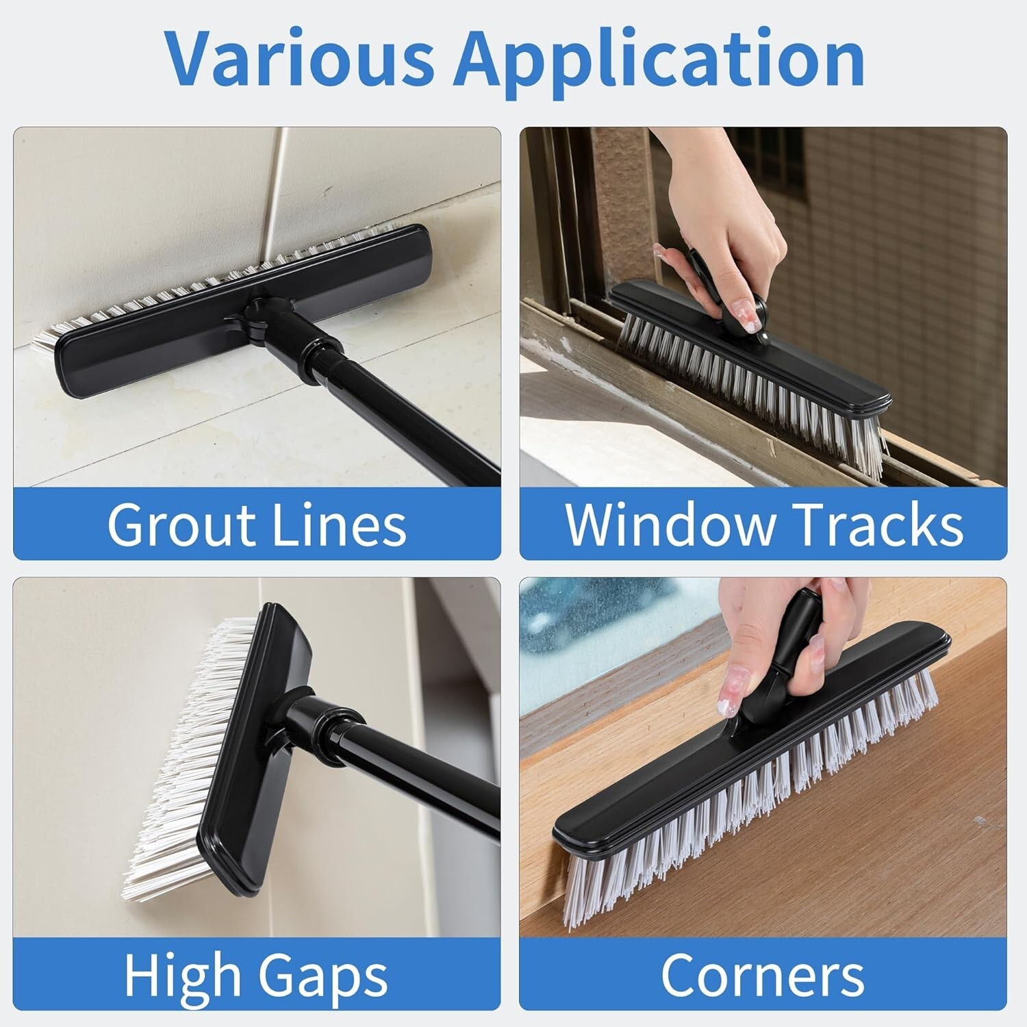 1 or 2 Pack Grout Brush with Long Handle 50 Inches, Swivel Floor Scrub Broom