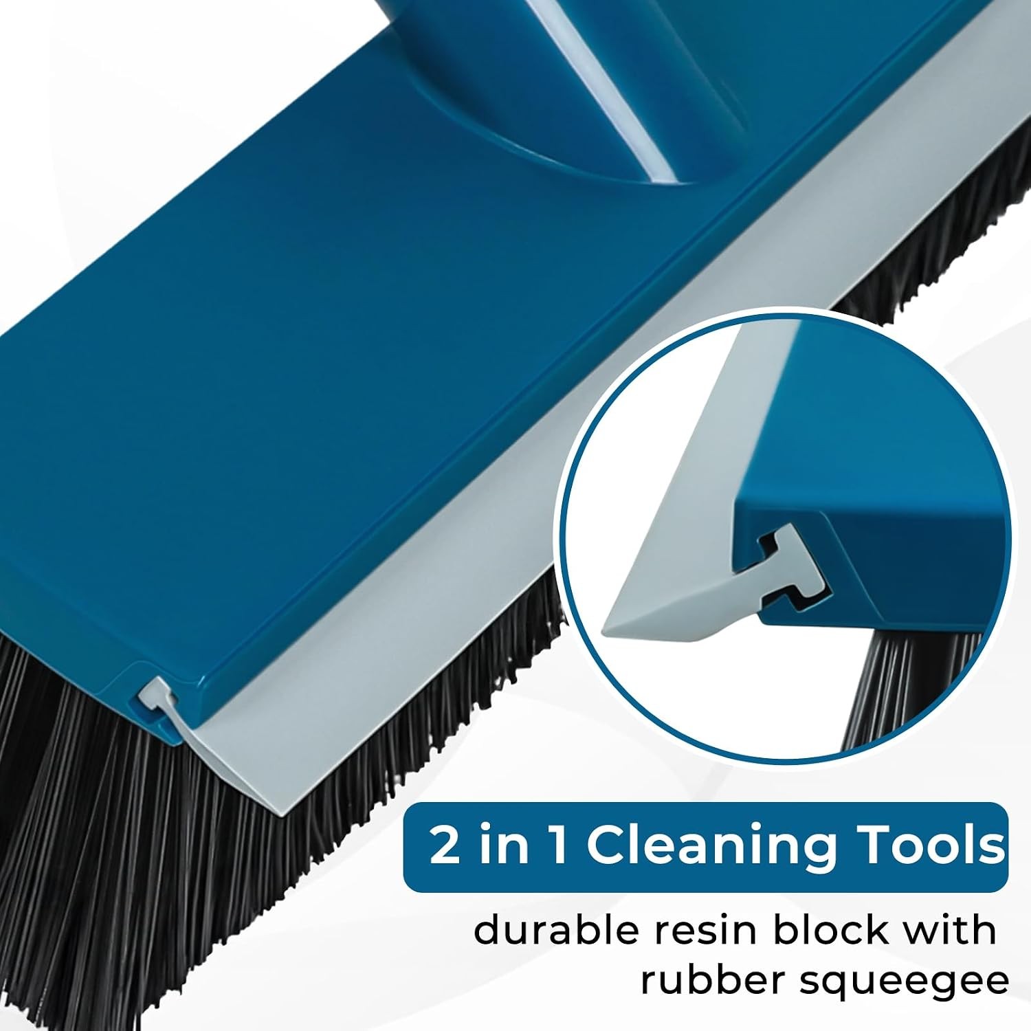 Stiff Bristle Deck Brushes for Scrubbing Heavy Duty with Rubber Scrape Squeegee,