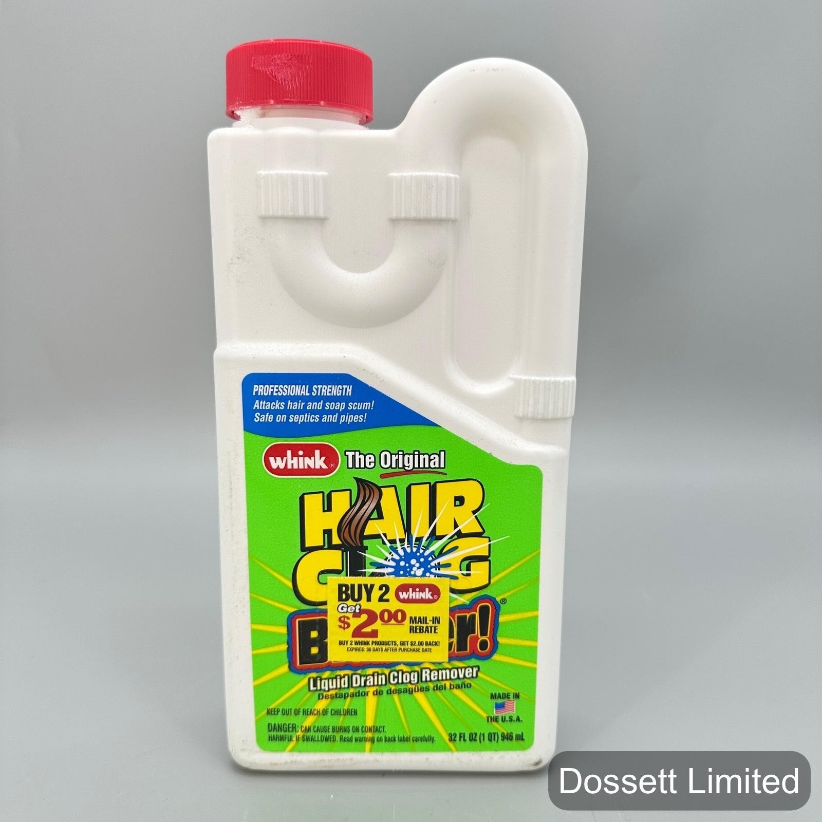 Whink Hair Clog Blaster Liquid Drain Clog Remover 32 Fl Oz Pro Strength Made USA