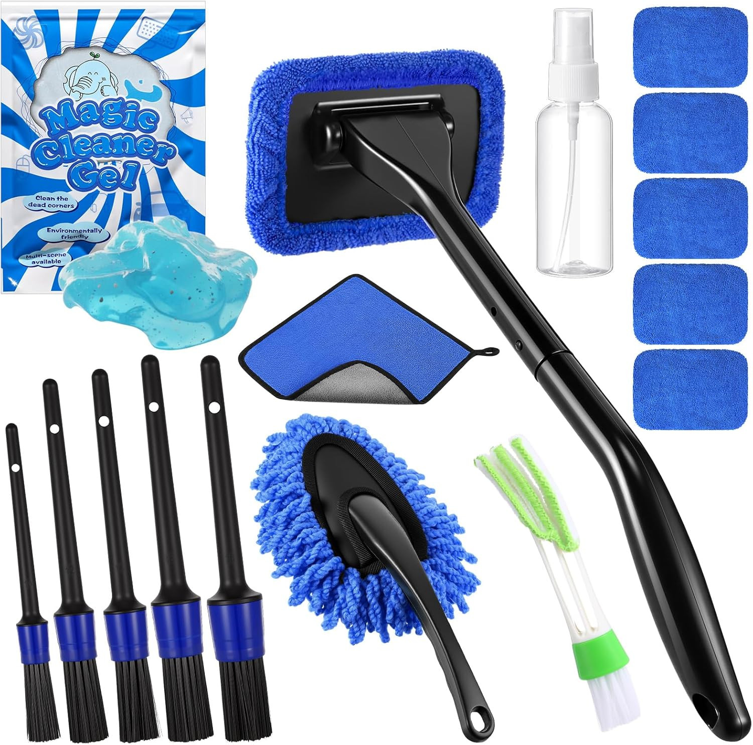 16 Pcs Windshield Cleaner Tool, Car Cleaning Kit with Various Detailing Brushes