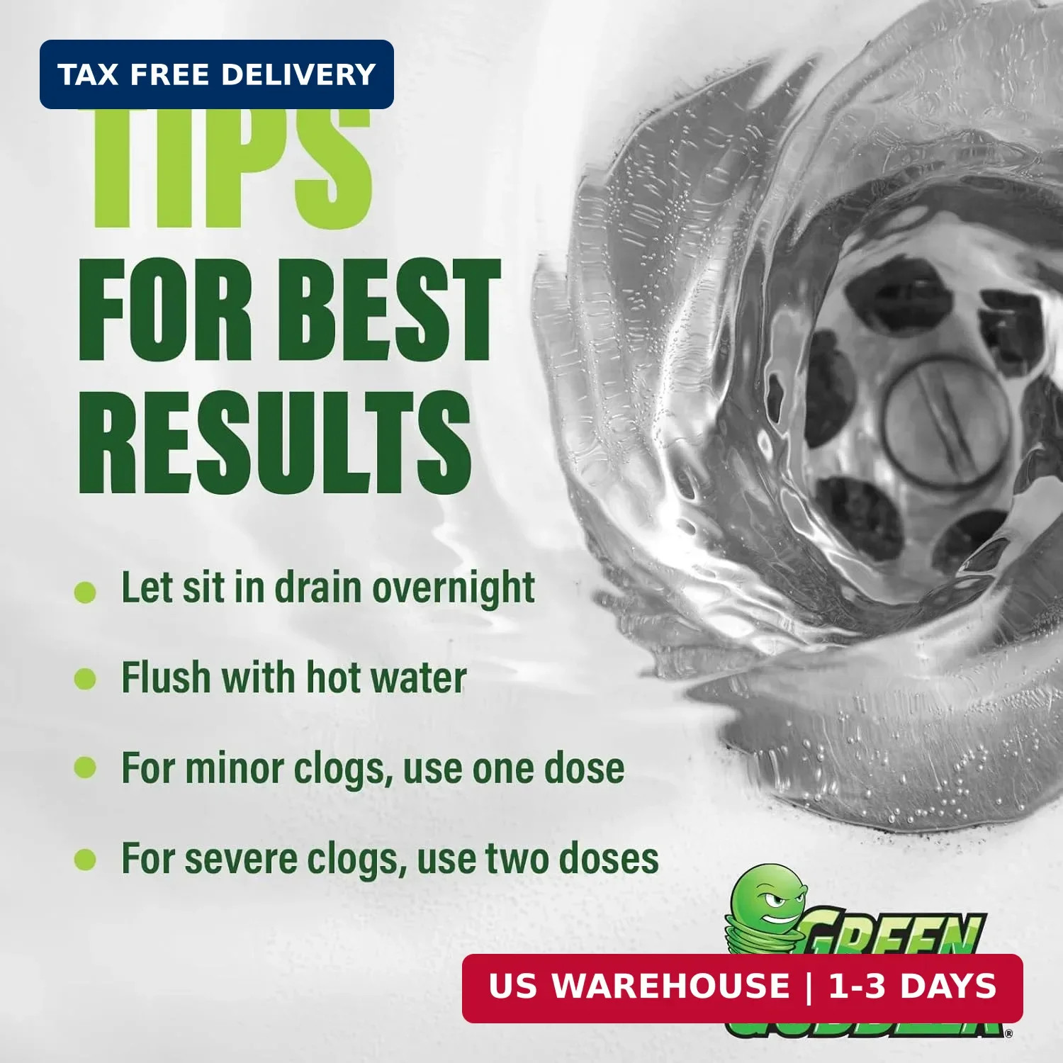 Green Gobbler Liquid Hair Drain Clog Remover & Cleaner, For Toilets, Sinks, Tubs
