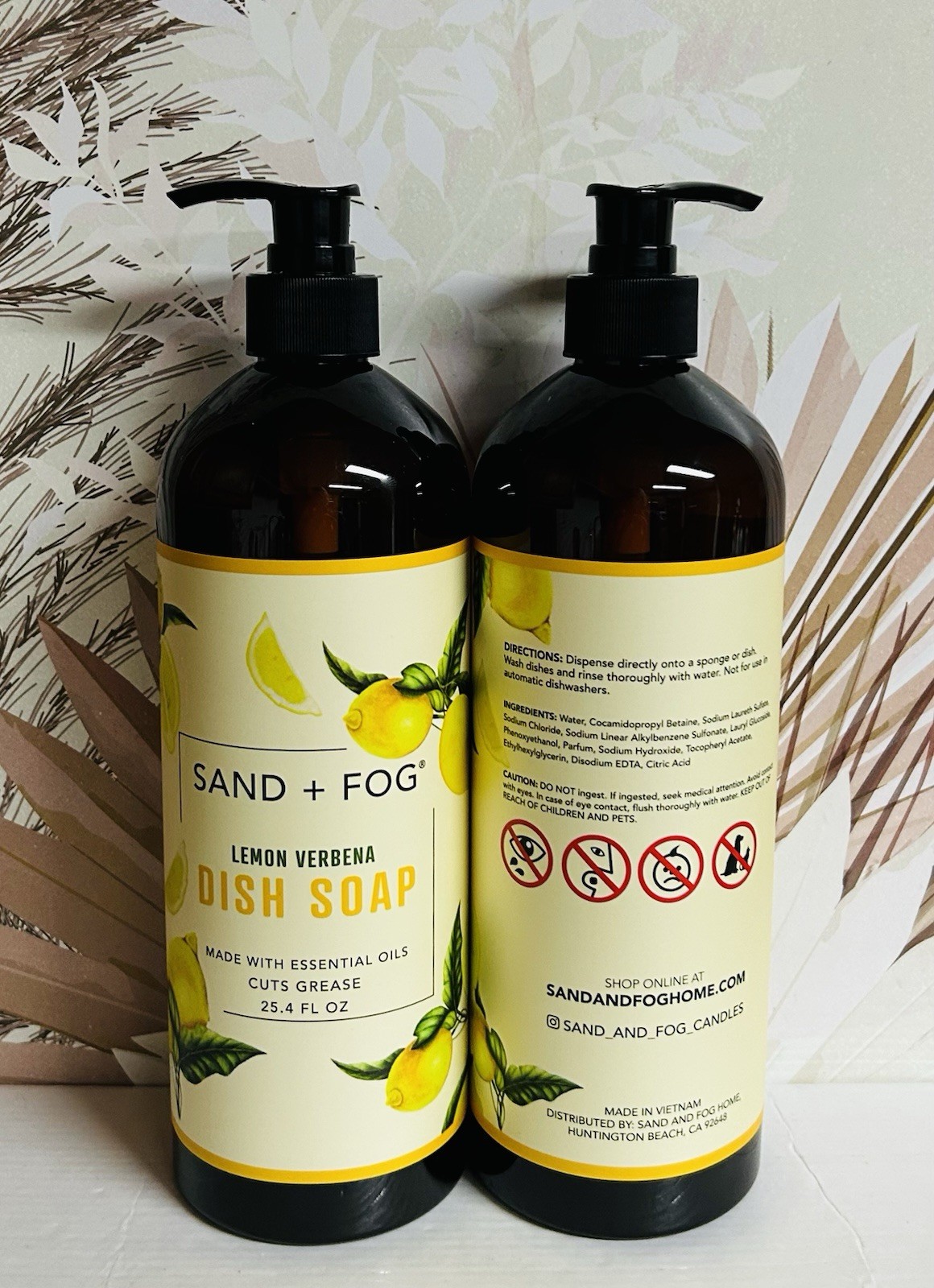 2-Pack Sand + Fog ~ Lemon Verbena Dish Soap with Essential Oils 25.4 fl oz Each