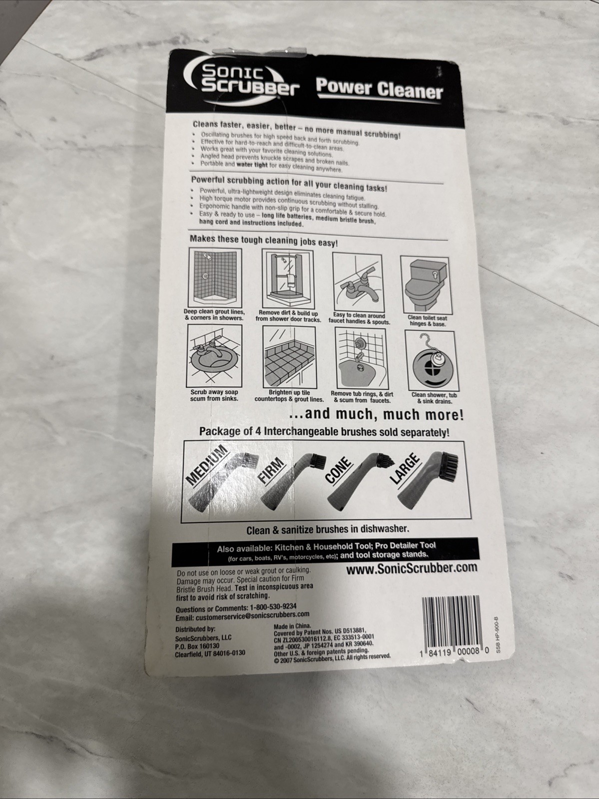 Sonic Scrubber Power Cleaner Plus & Interchangeable Brushes 4 Pack Bathroom New