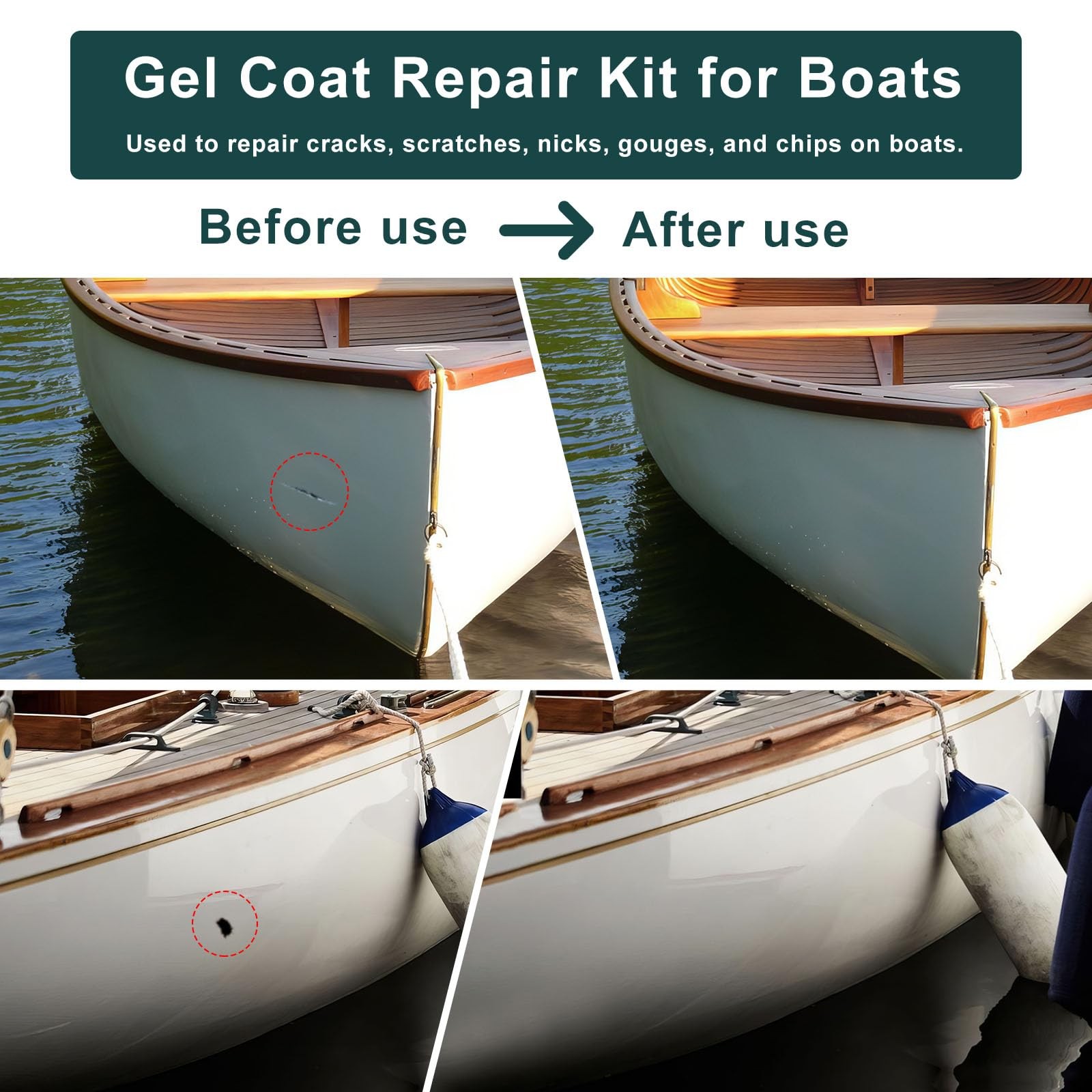 200g Gel Coat Repair Kit for Boats, Repair Cracks Scratches Chips Holes Gaps,…