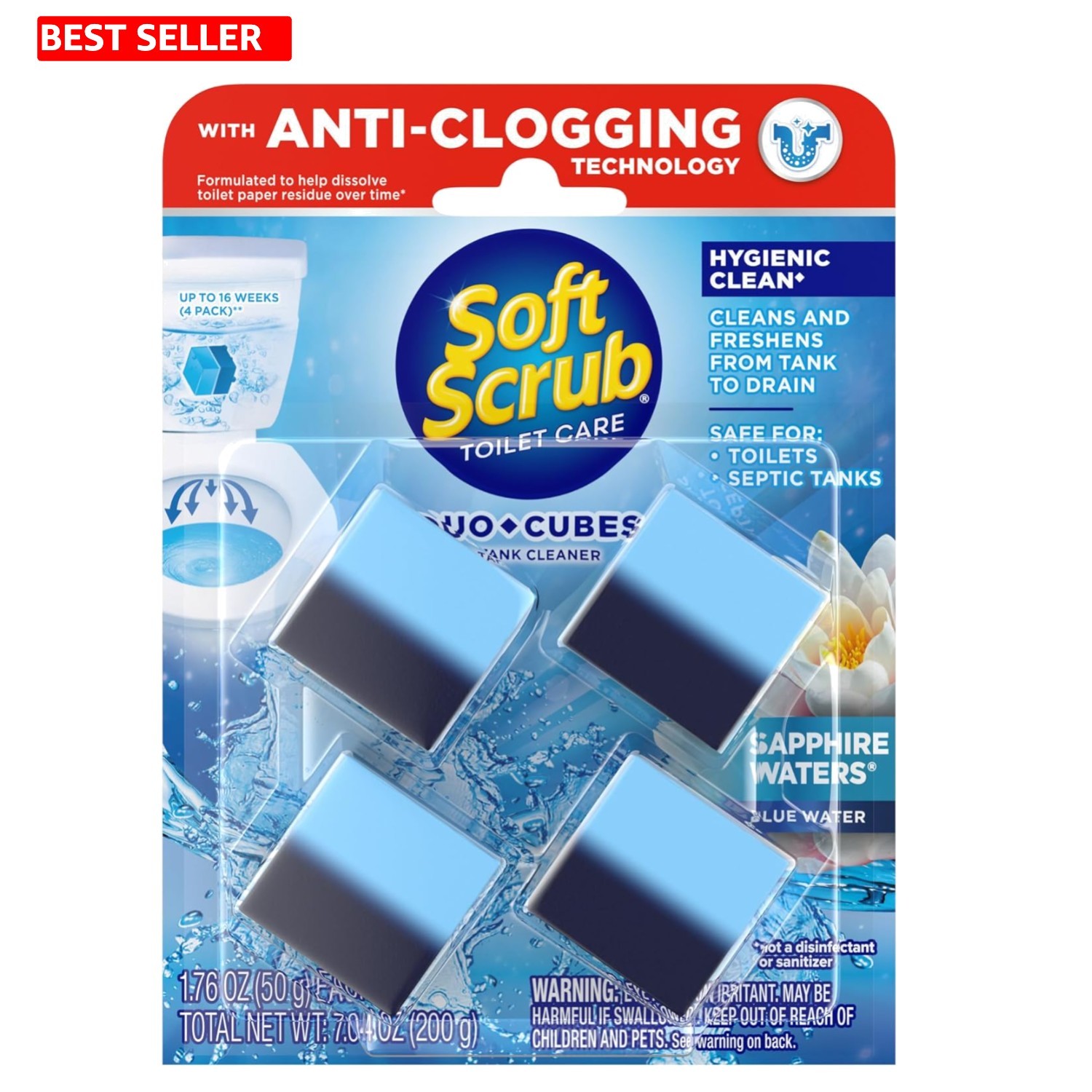 4 Count In-Tank Toilet Cleaner Duo-Cubes, Sapphire Waters – Fresh & Effortless