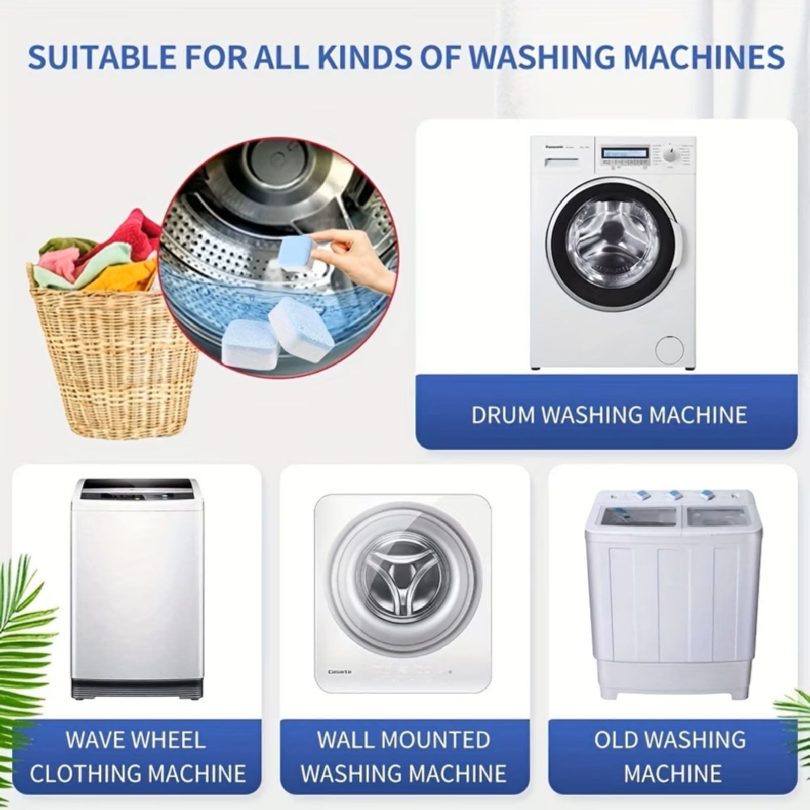 Washing Machine Cleaner Tablets Descaler for HE Front & Top Load Washer Deep