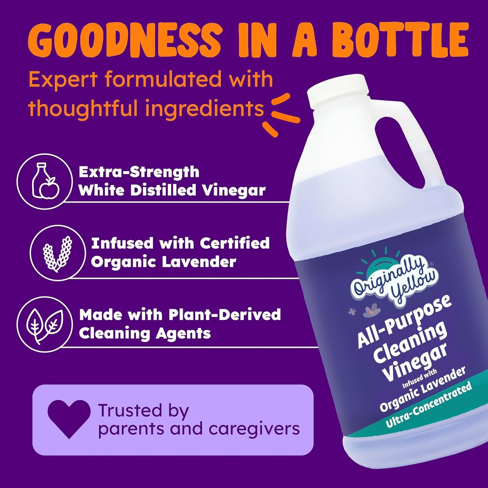 Yellow Lavender White Vinegar Cleaner 1 Gallon Pack Plant Derived All Purpose