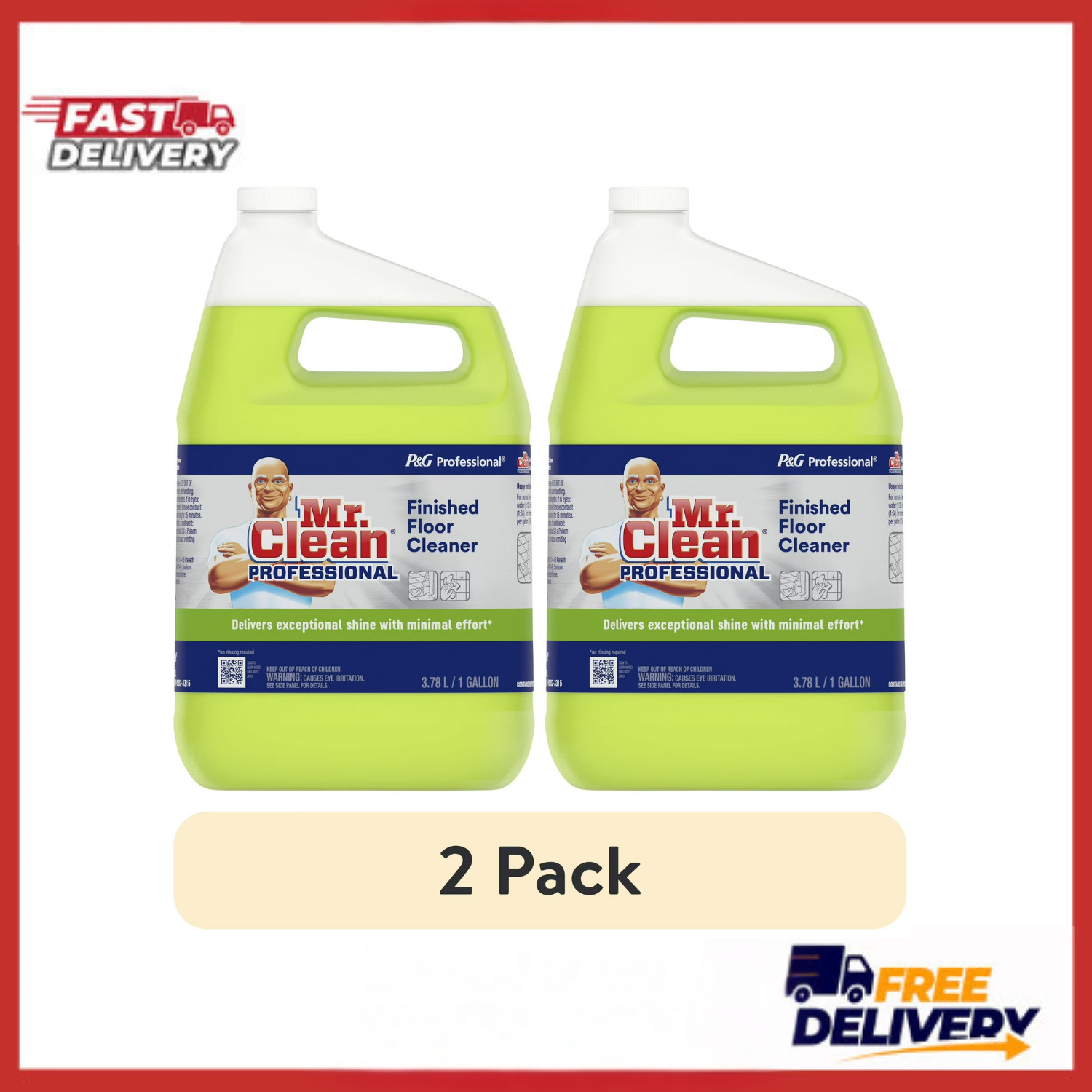 (2 Pack) Mr Clean Finished Floor Cleaner 1 Gallon Lemon No Rinse Shine Formula