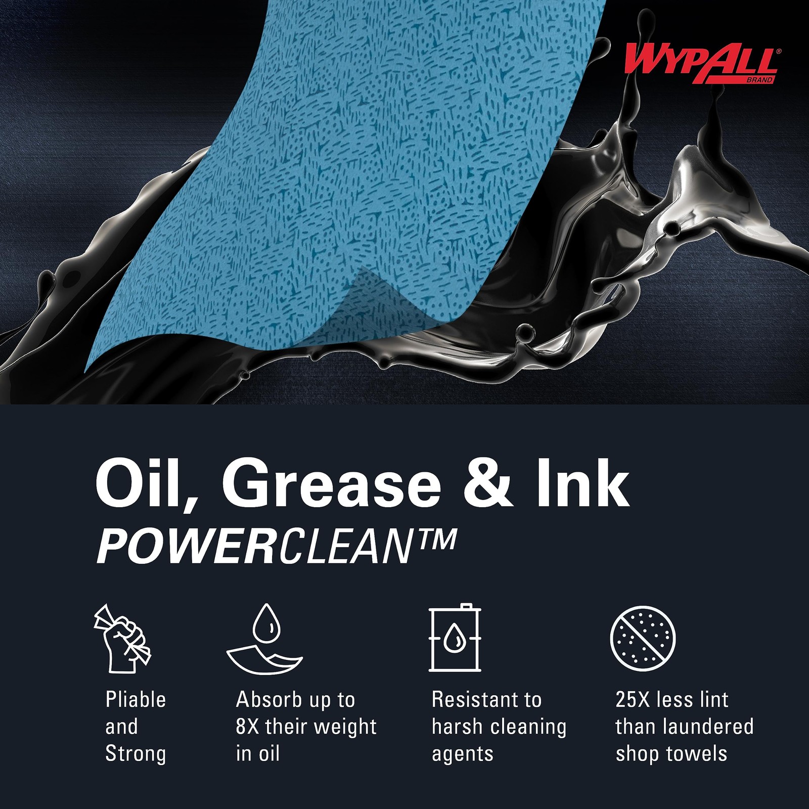 WypAll Oil, Grease & Ink Cloths (33560), Quarterfold, Lint-Free Wipes, Blue (8