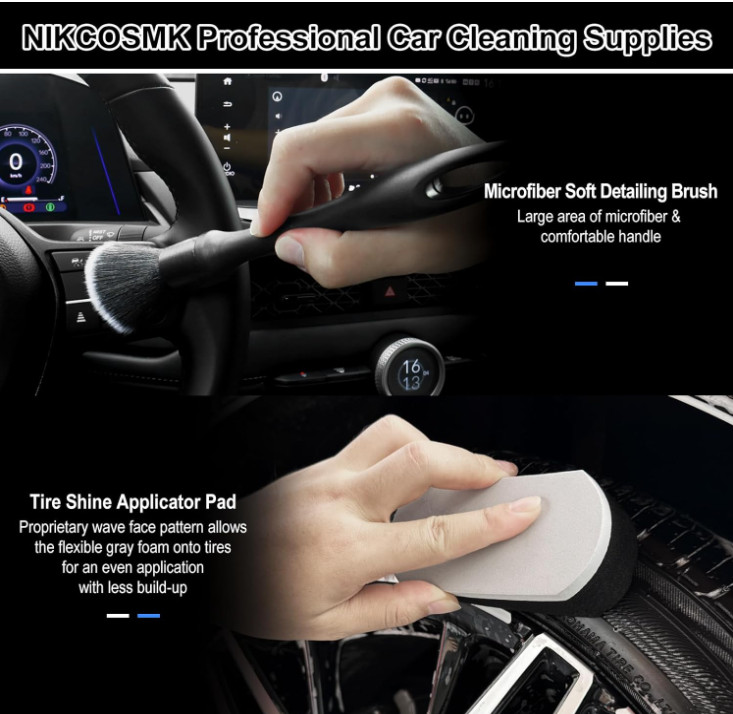 Kit 9 piezas limpieza auto: cepillos llanta, toalla y accesorios detailing
