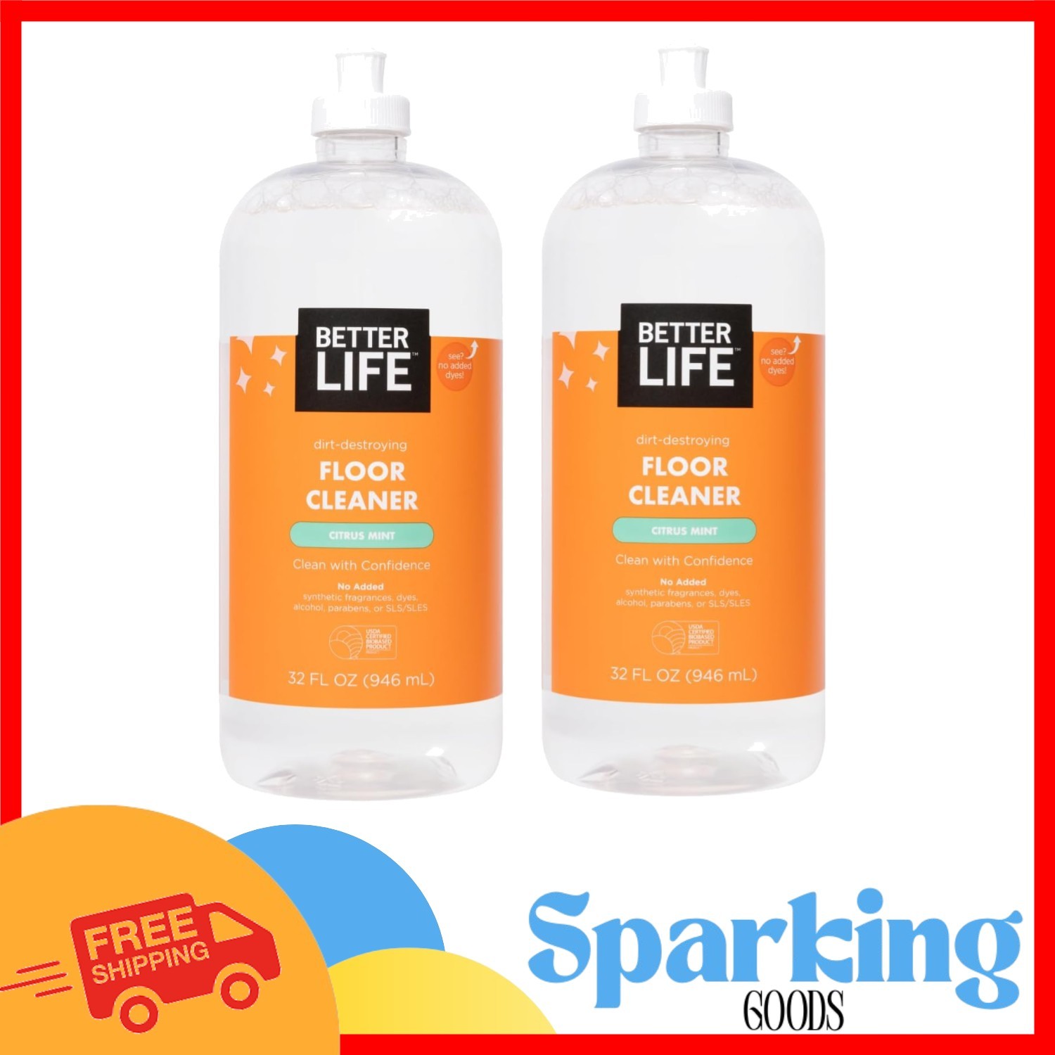 Citrus Mint Floor Cleaner – Plant-Based 32 Fl Oz Pack of 2 for Multiple Surfaces