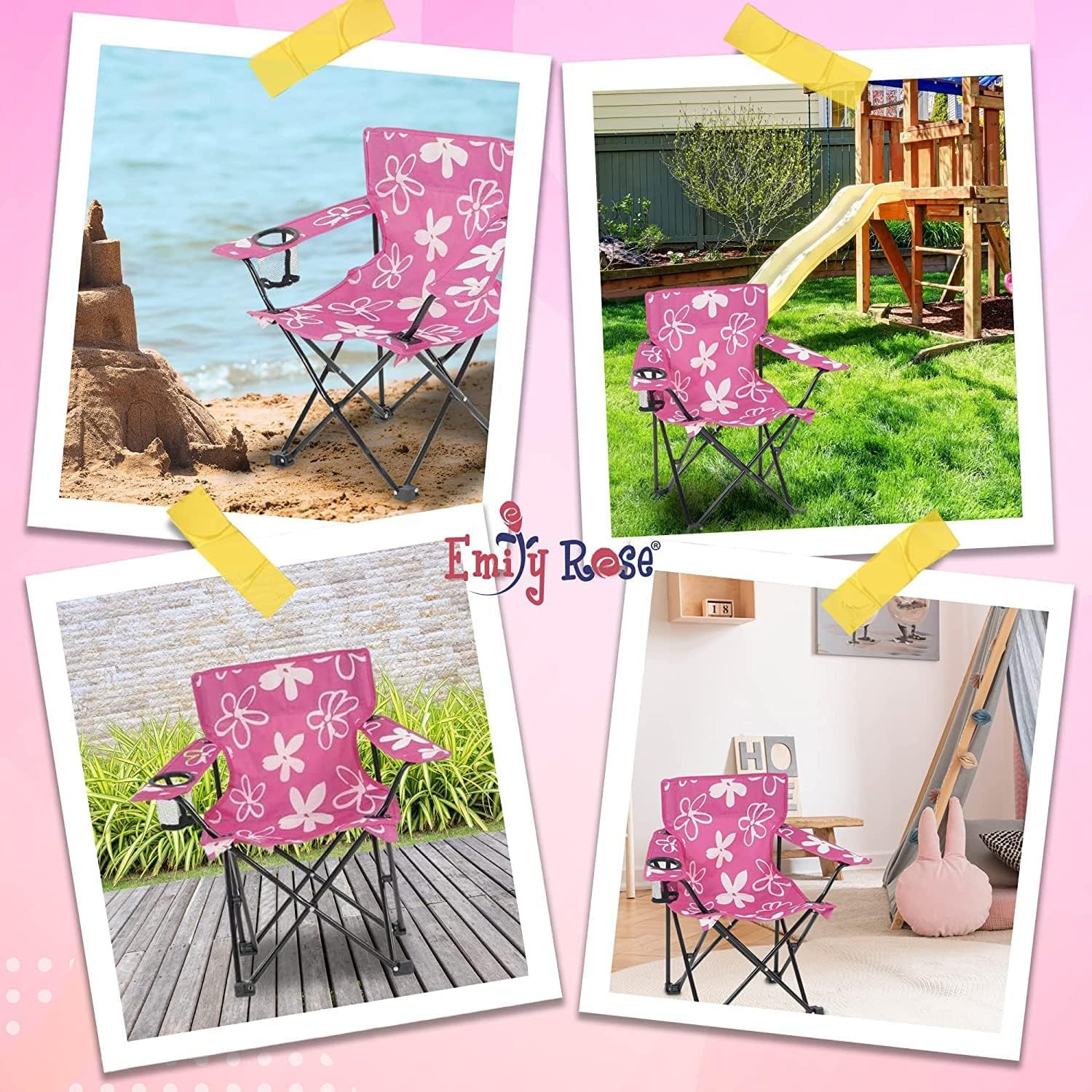 Kids Folding Chair | USA Company | Pink Kid Beach Chair with Safety Lock- Campin