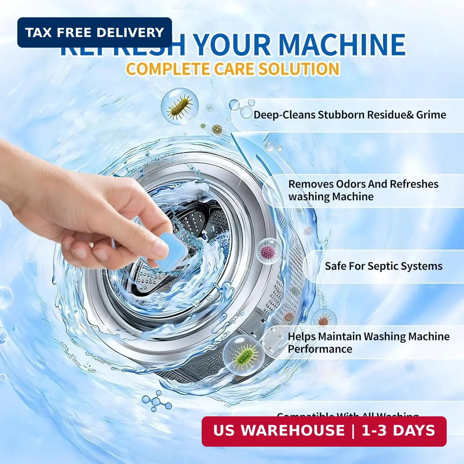 Washing Machine Cleaner Tablets-24 Packs,Deep Cleaning Tablets For HE Front Load