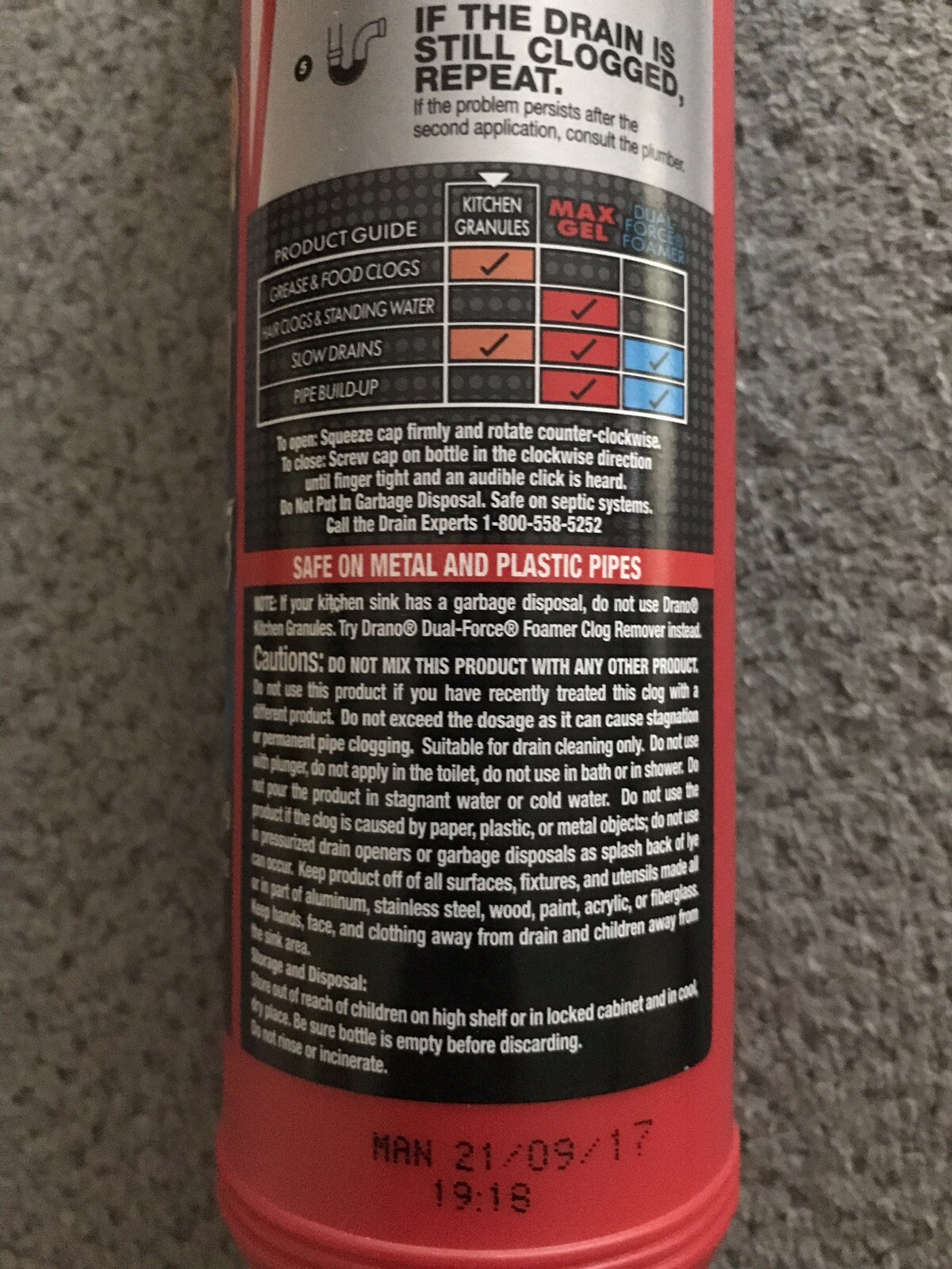Drano Kitchen Granules Clog Remover Crystals Melts Grease 17.6 oz New