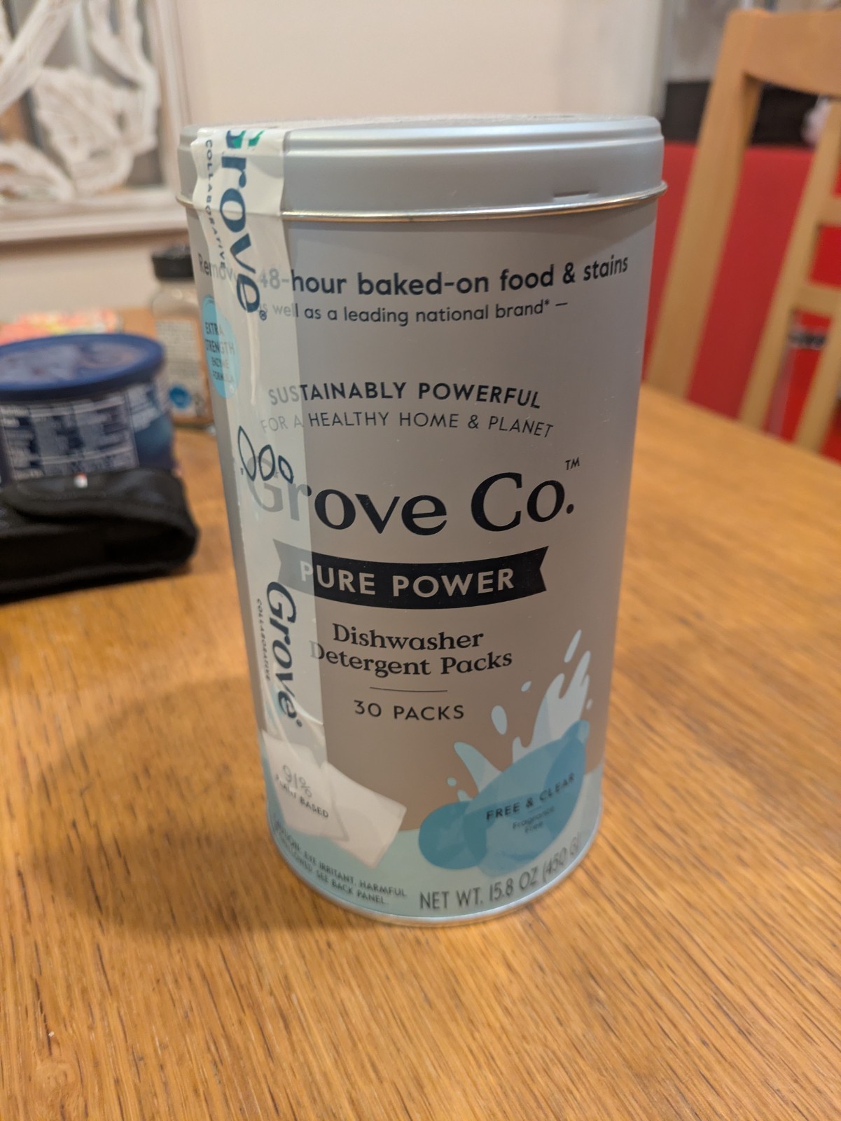 Grove Co. Total Clean Dishwasher Detergent Packs – Free & Clear- 30 Count Tin