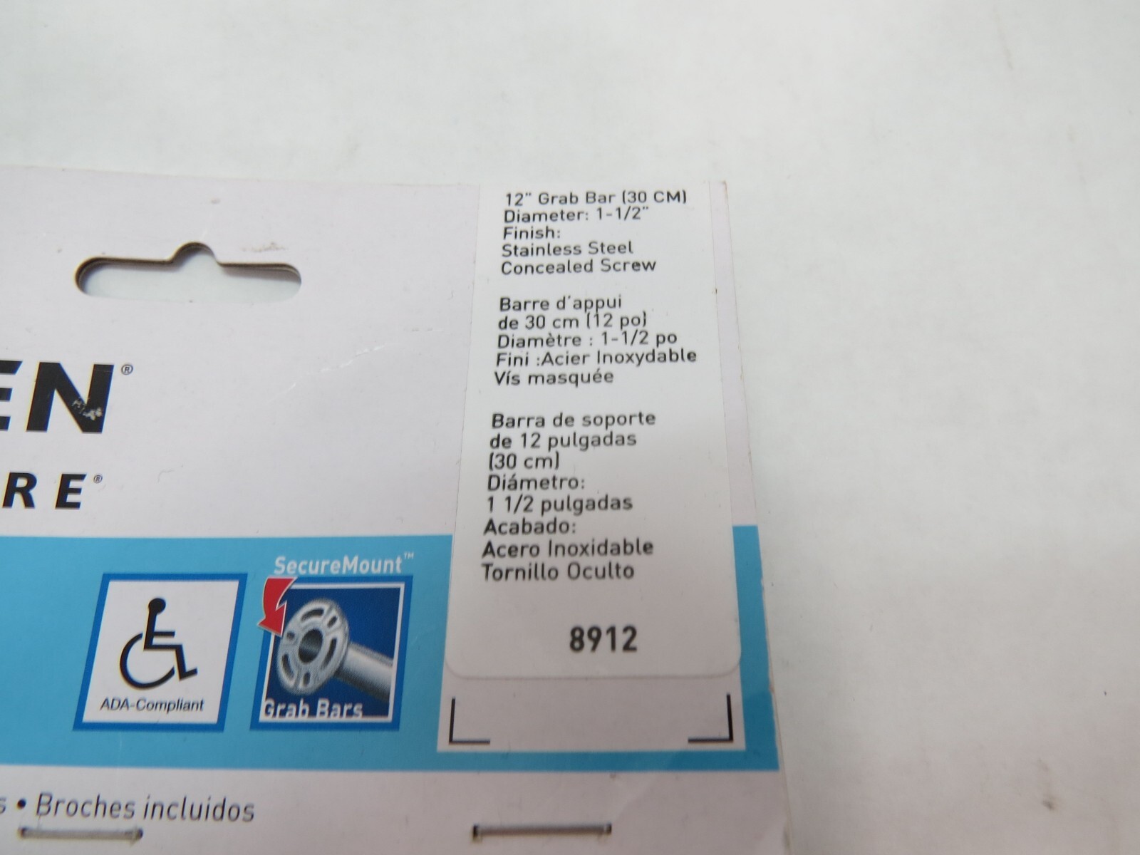 Moen 8912 Bathroom Safety 12-Inch Stainless Steel Bathroom Grab Bar (I2E676C)