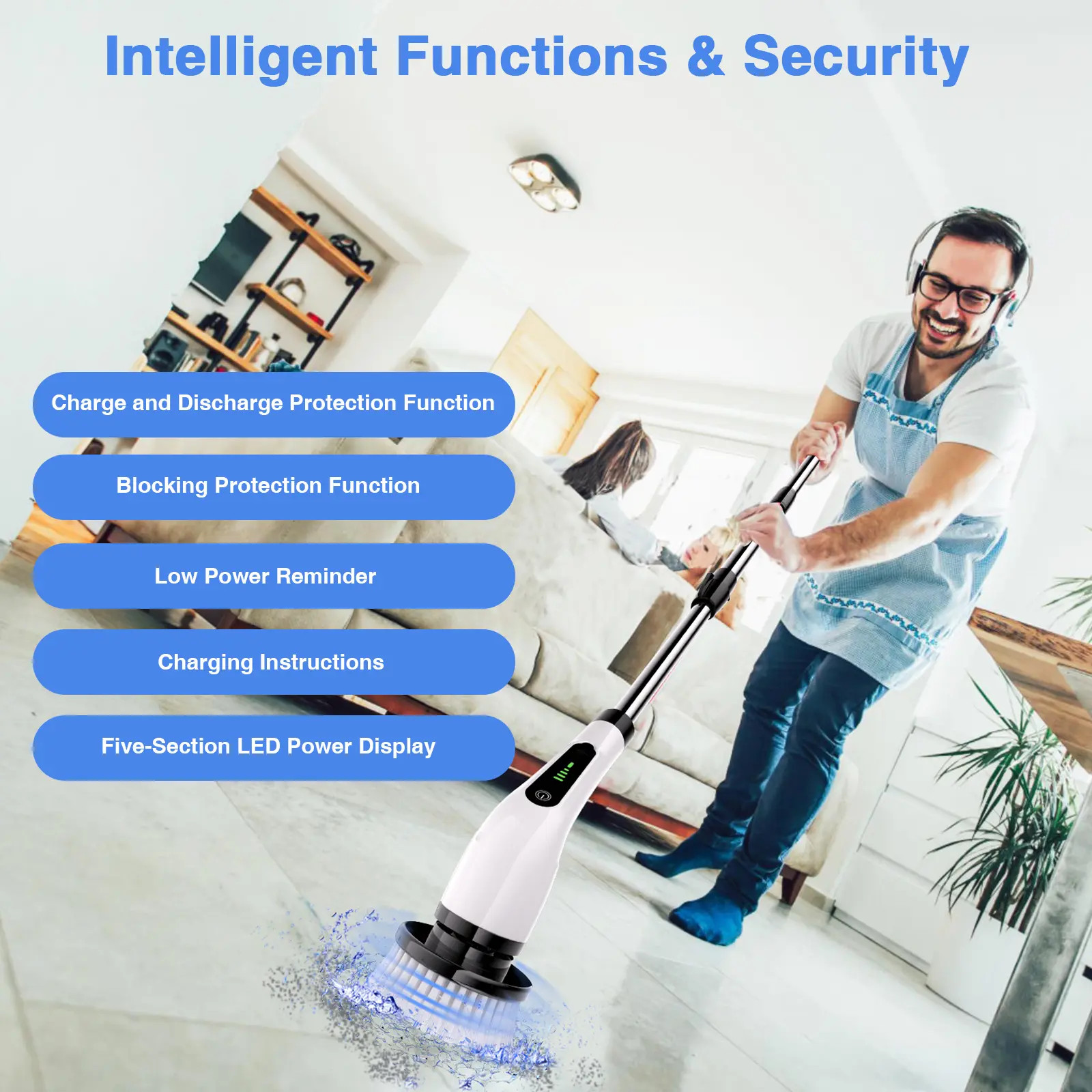 Electric Spin Scrubber Cordless Full Body Waterproof Cleaning Brush with Display