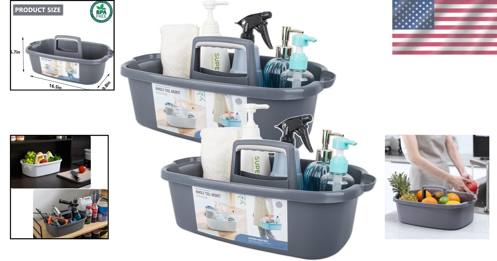 Large Dark Gray Cleaning Caddy – Portable 2 Pack Shower Organizer for All Spaces