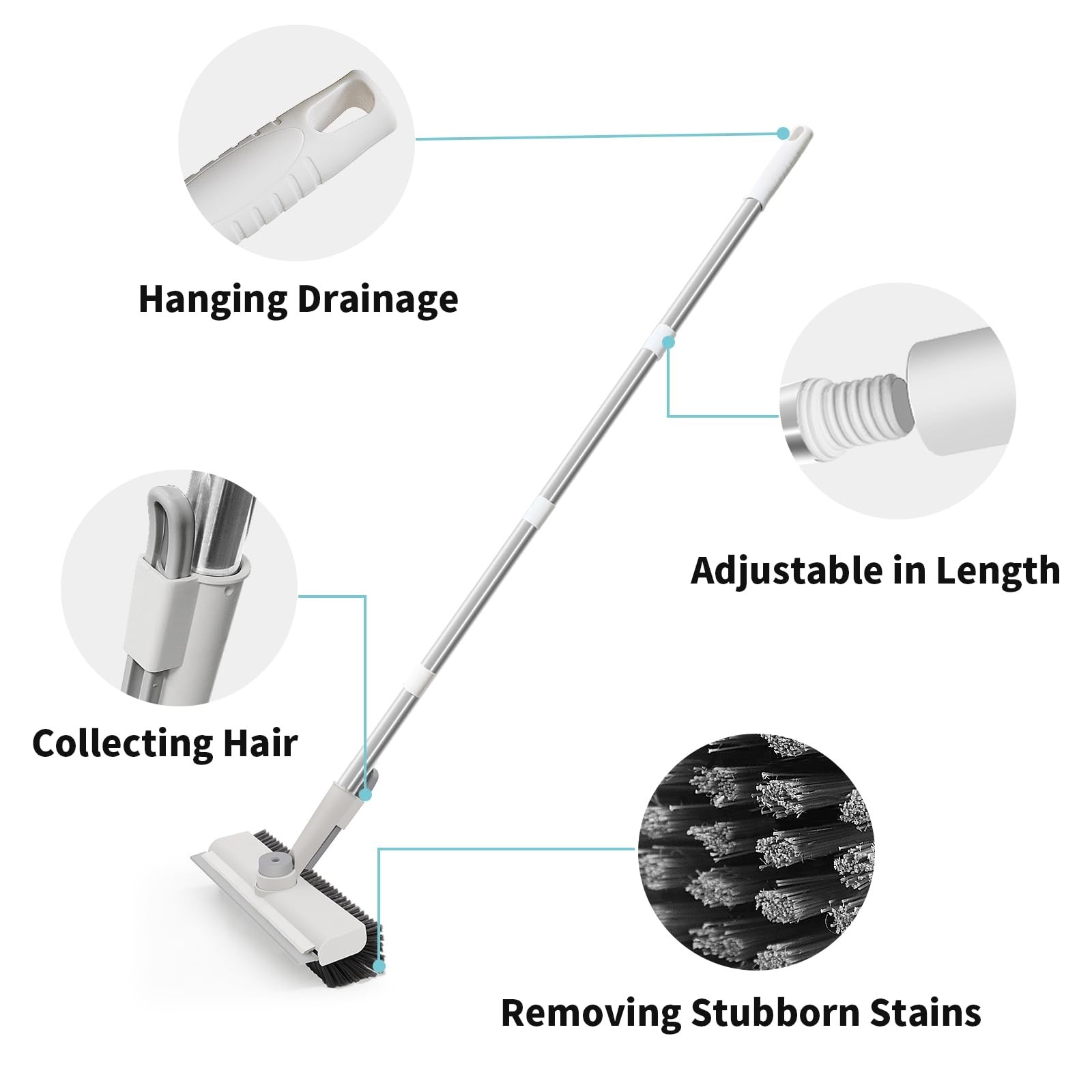 Heavy-Duty Floor Scrub Brush with Long Handle – 3 in 1 Stiff Bristle Cleaner for